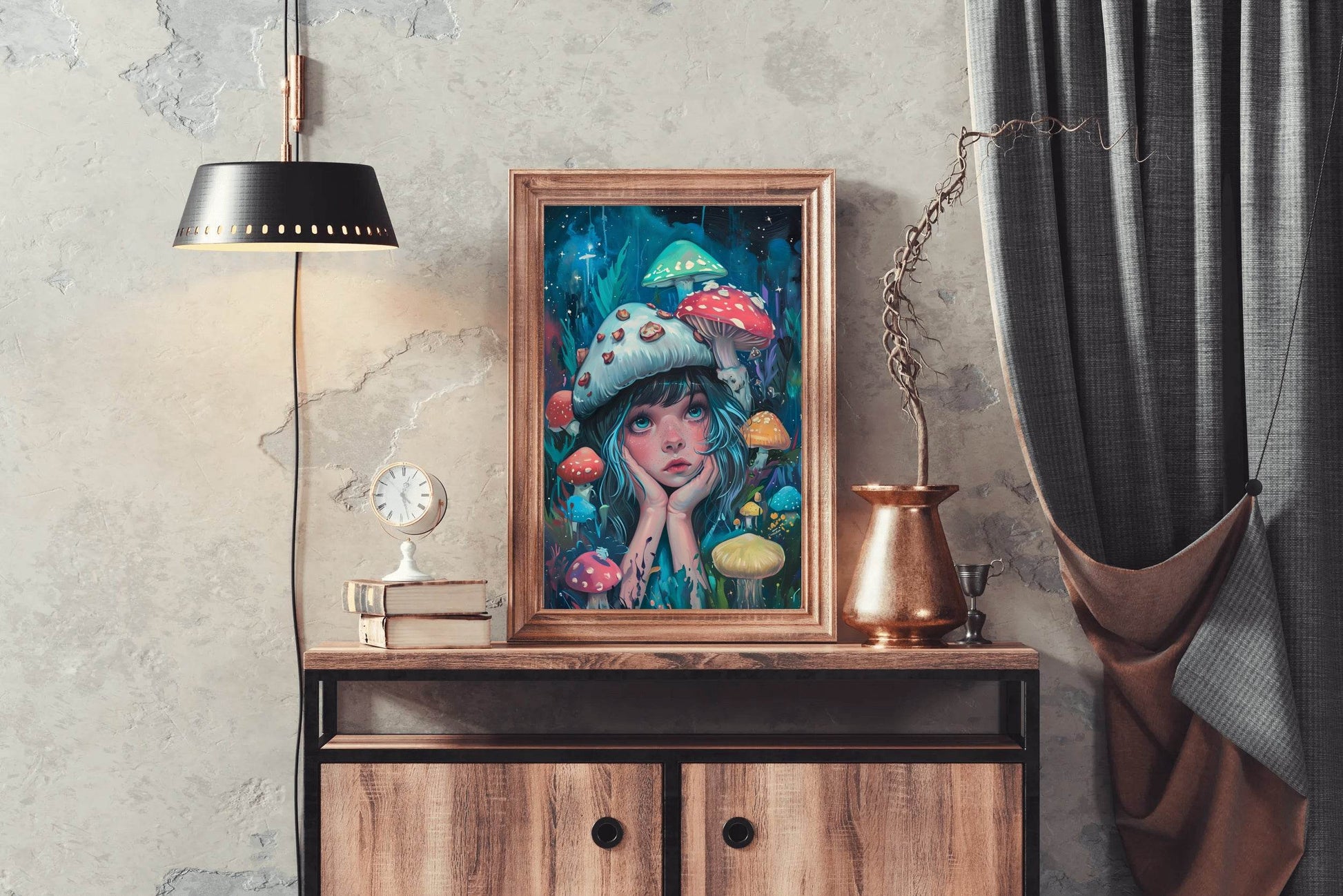 Anime Girl Colorful Style With Mushroom Wall Art - beink online art store
