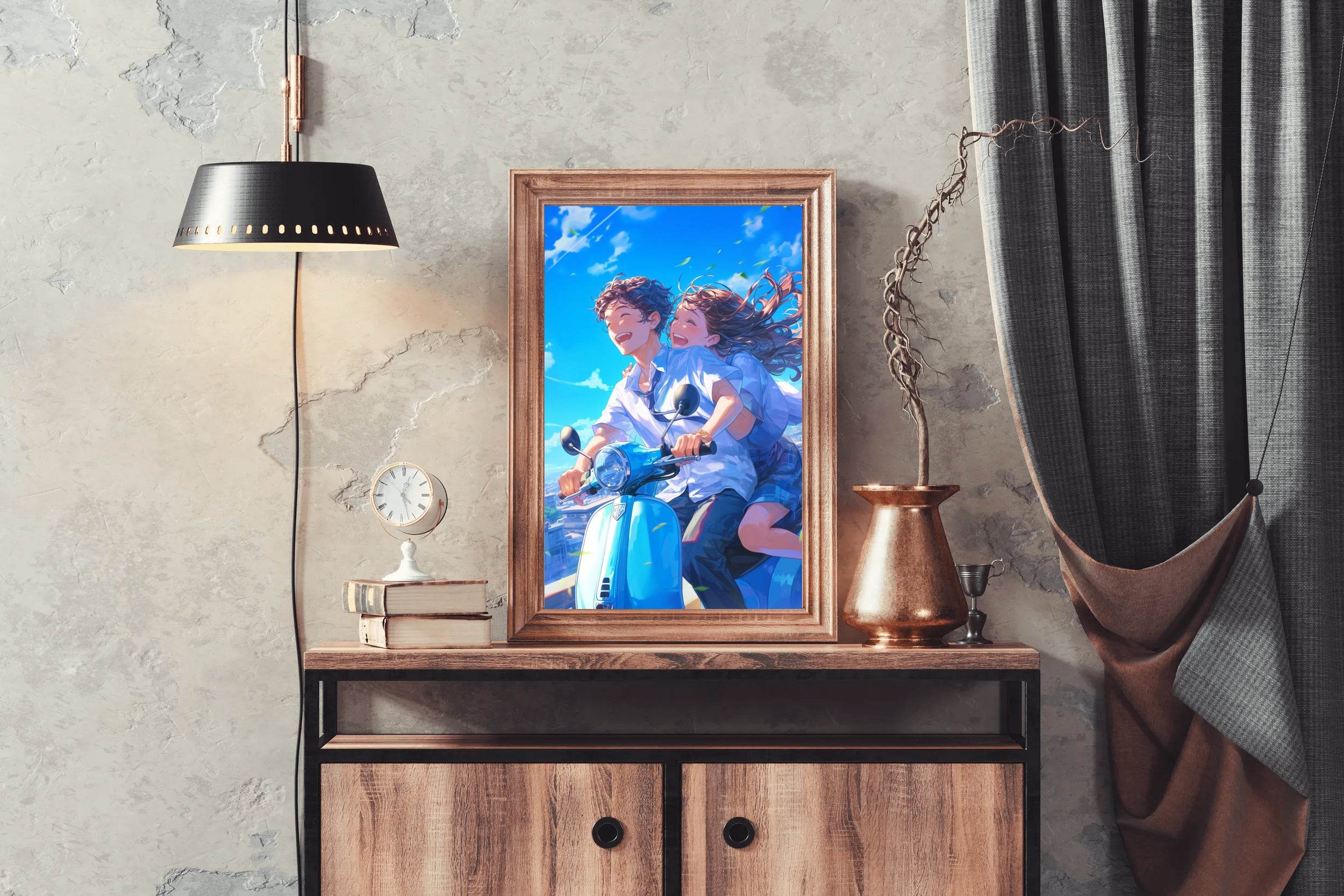 Couple On Bike Anime Wall Art - beink online art store