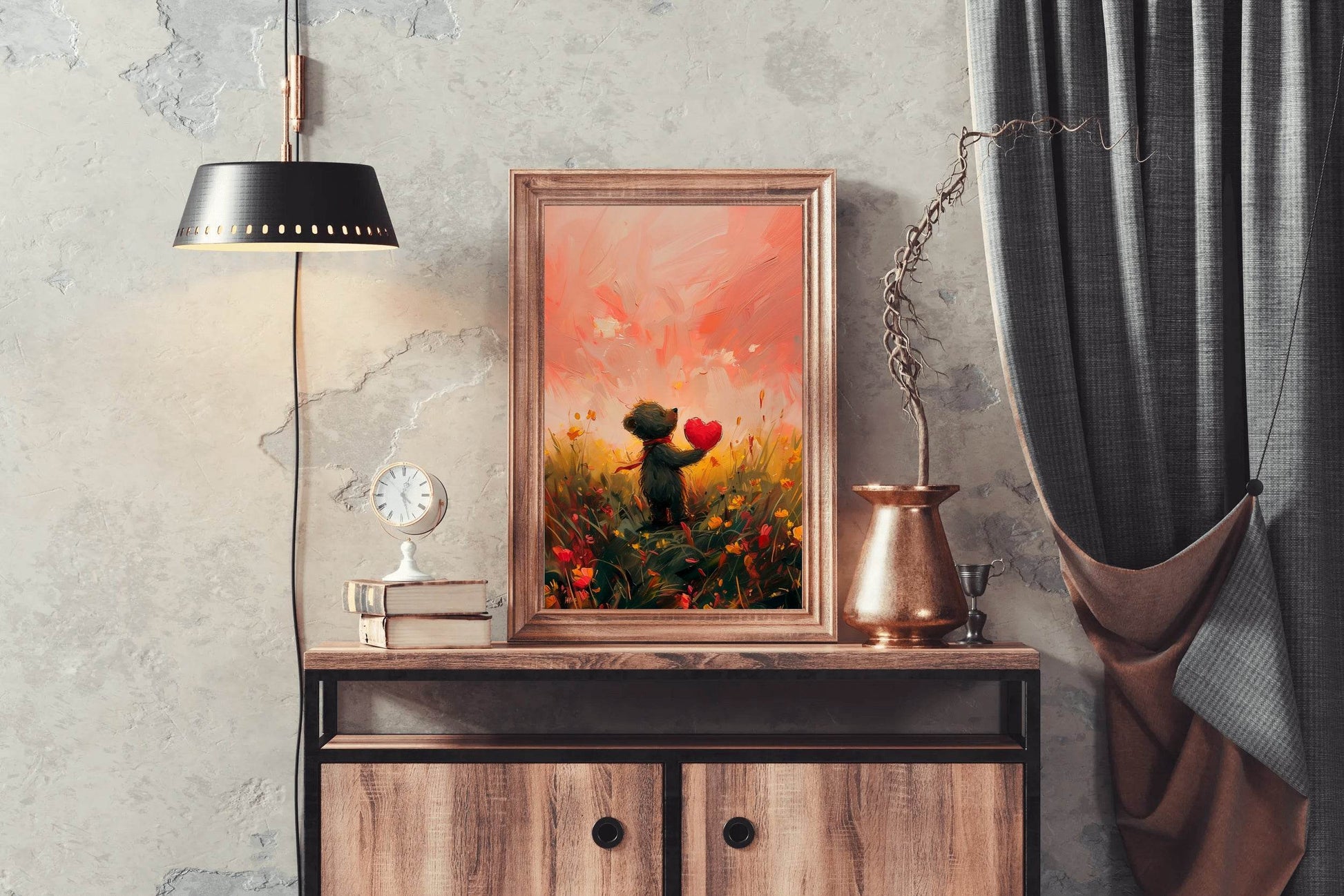 Painting of Bear Holding Red Heart - beink online art store