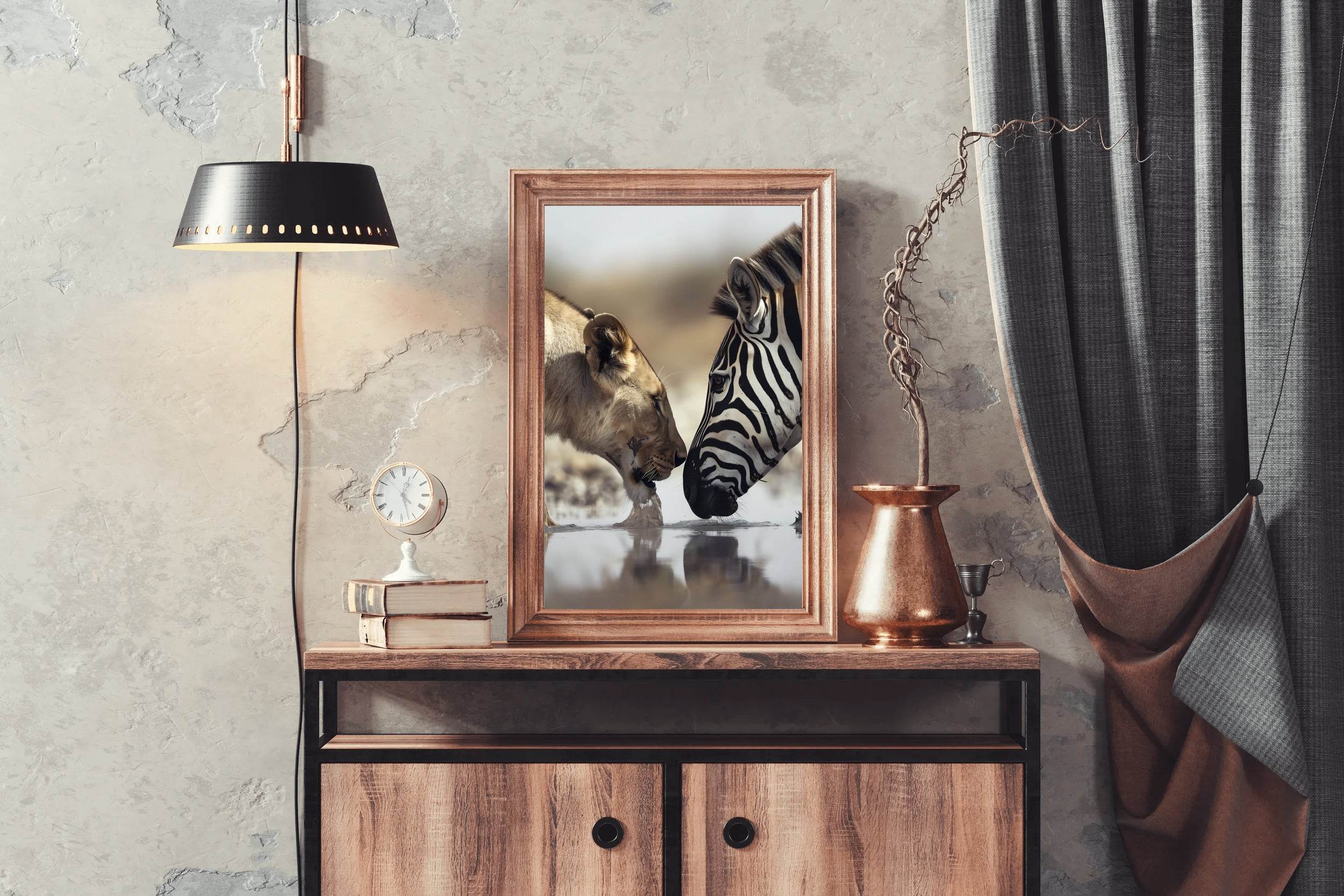 Zebra and Tiger Drinking Water Wall Art - beink online art store