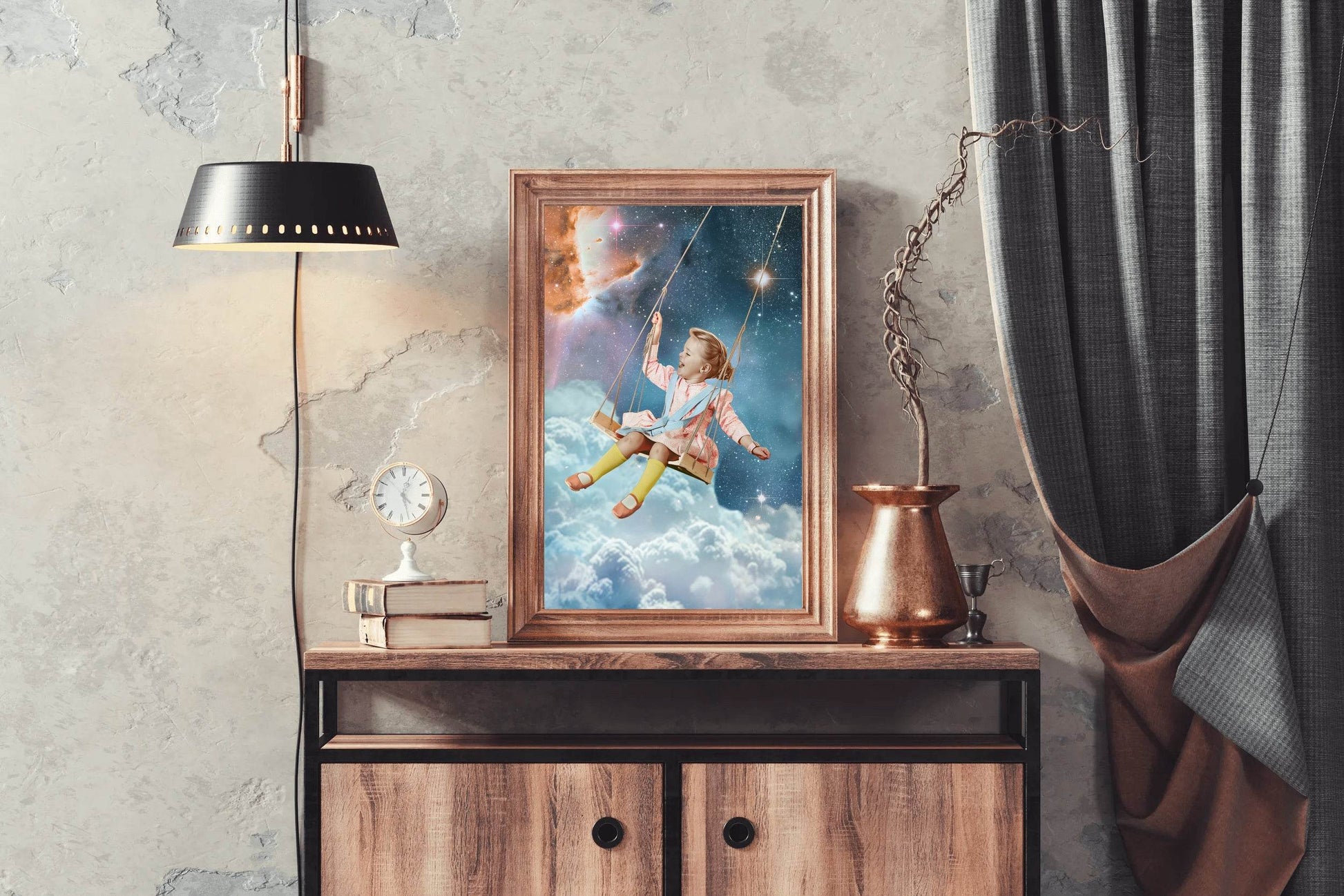 Little Girl Swinging in Space Wall Art - beink online art store