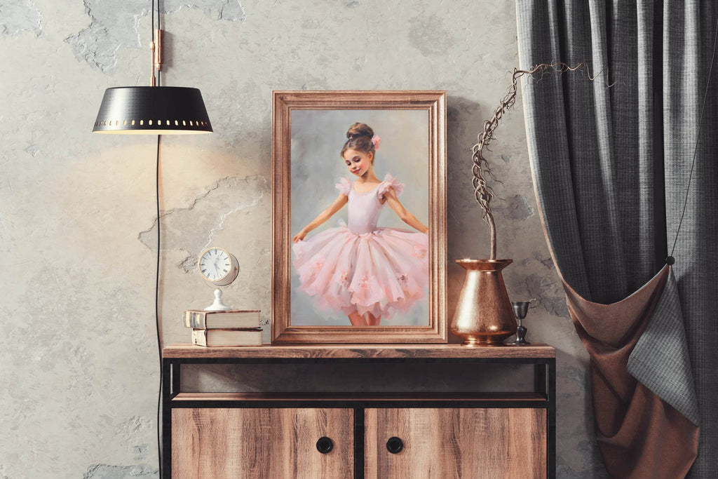 Watercolor Painting of Cute Dancing Girl in Pink Dress - beink online art store