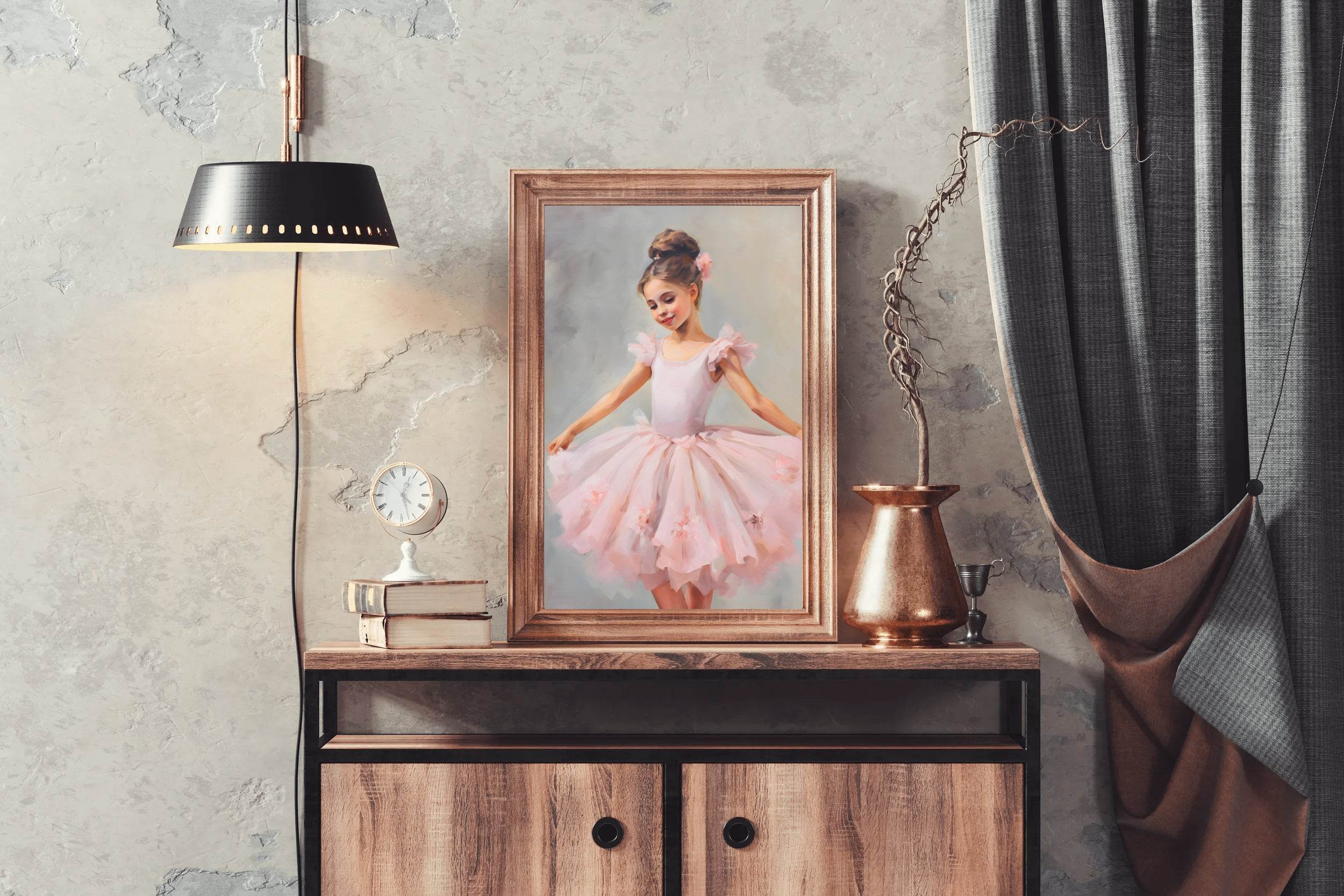 Watercolor Painting of Cute Dancing Girl in Pink Dress - beink online art store