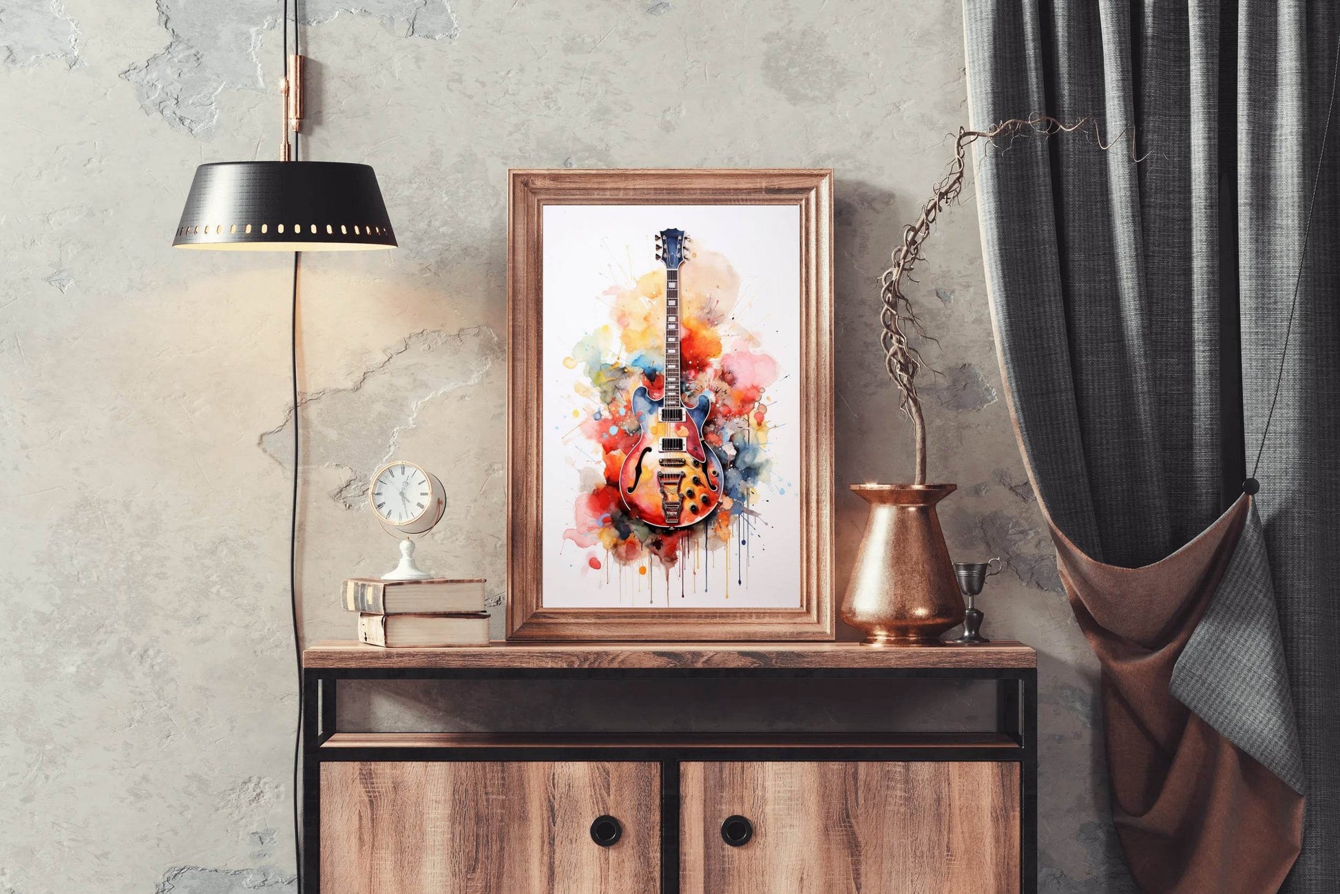 Guitar Painting With Colorful Patterns Wall Art - beink online art store