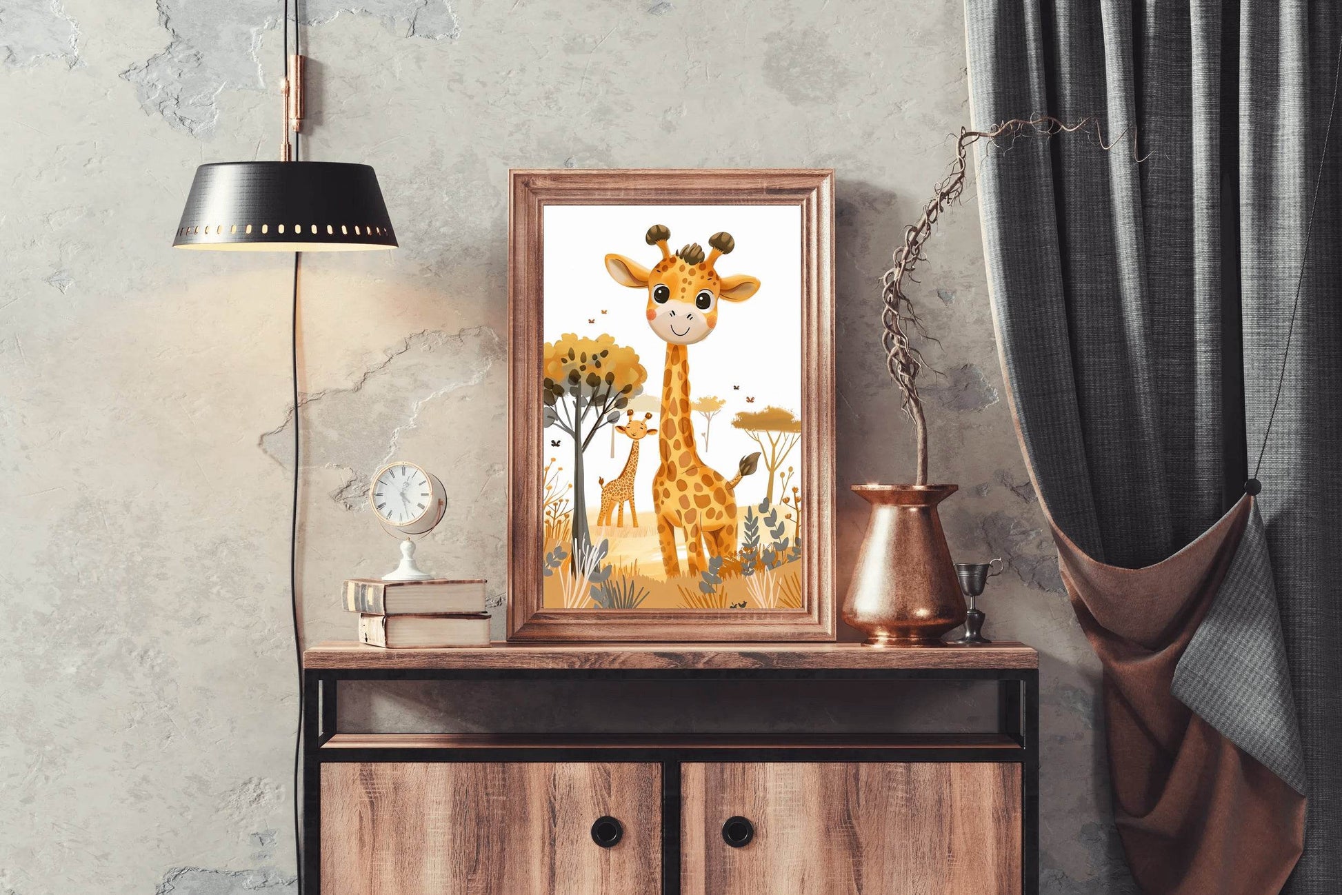 Cute Cartoon Giraffes in a Colorful Landscape With Trees - beink online art store