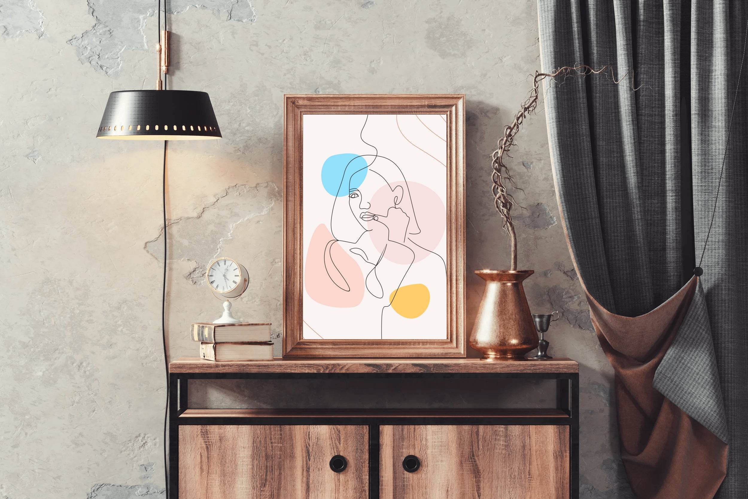 Women Colorful Linear Face Wall Art - beink online art store