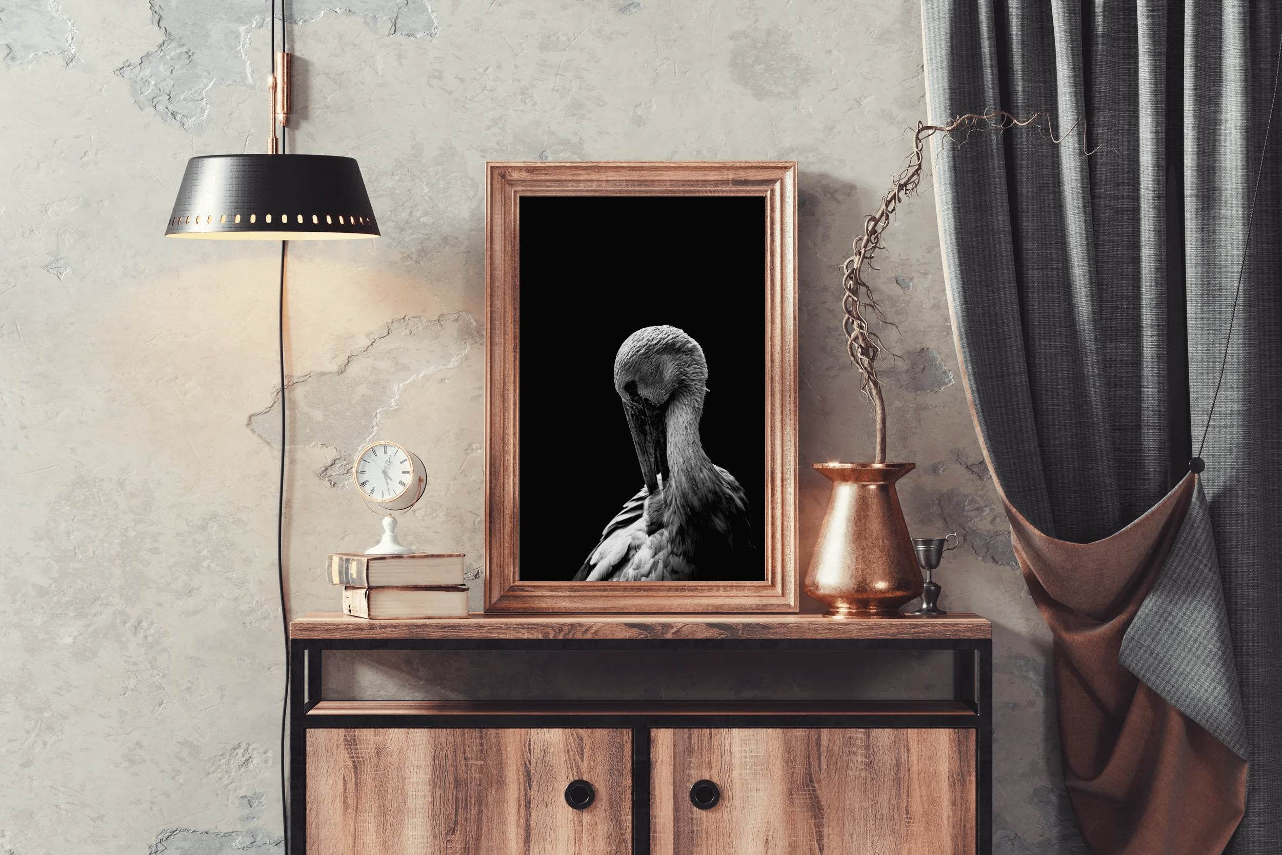 White Stork Bird Black & White Wall Art - beink online art store