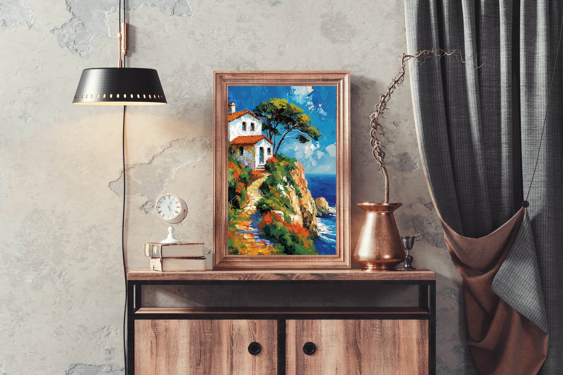 Painting Of Beach House On Cliff Wall Art - beink online art store
