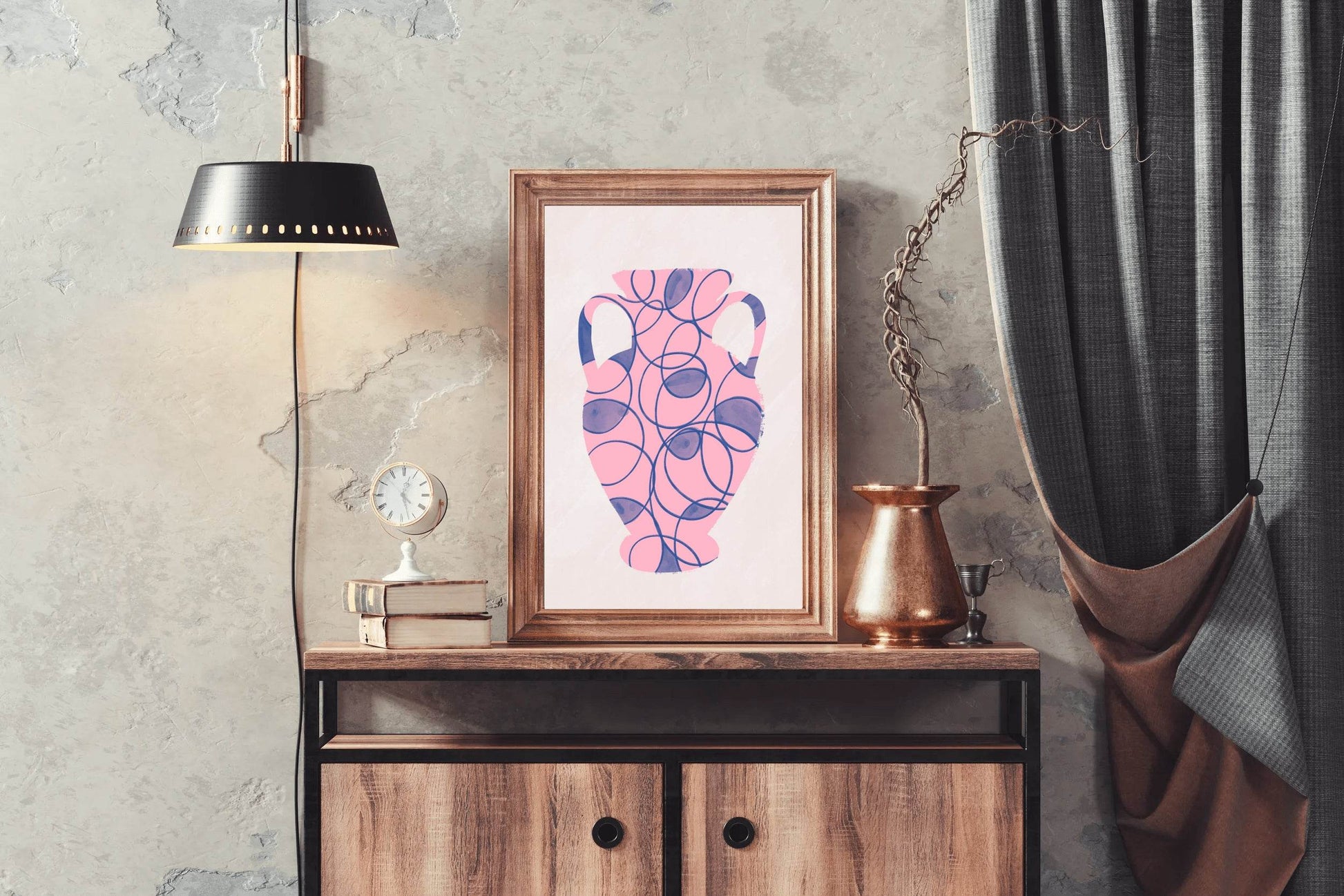 Pink And Blue Vase With Handle Wall Art - beink online art store