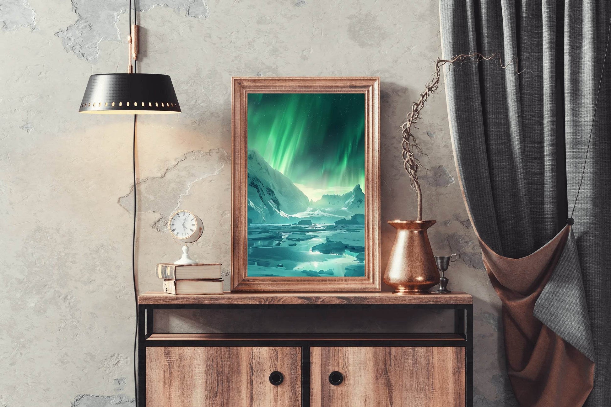 Large Mountain Covered in Snow and Green lights Wall Art - beink online art store