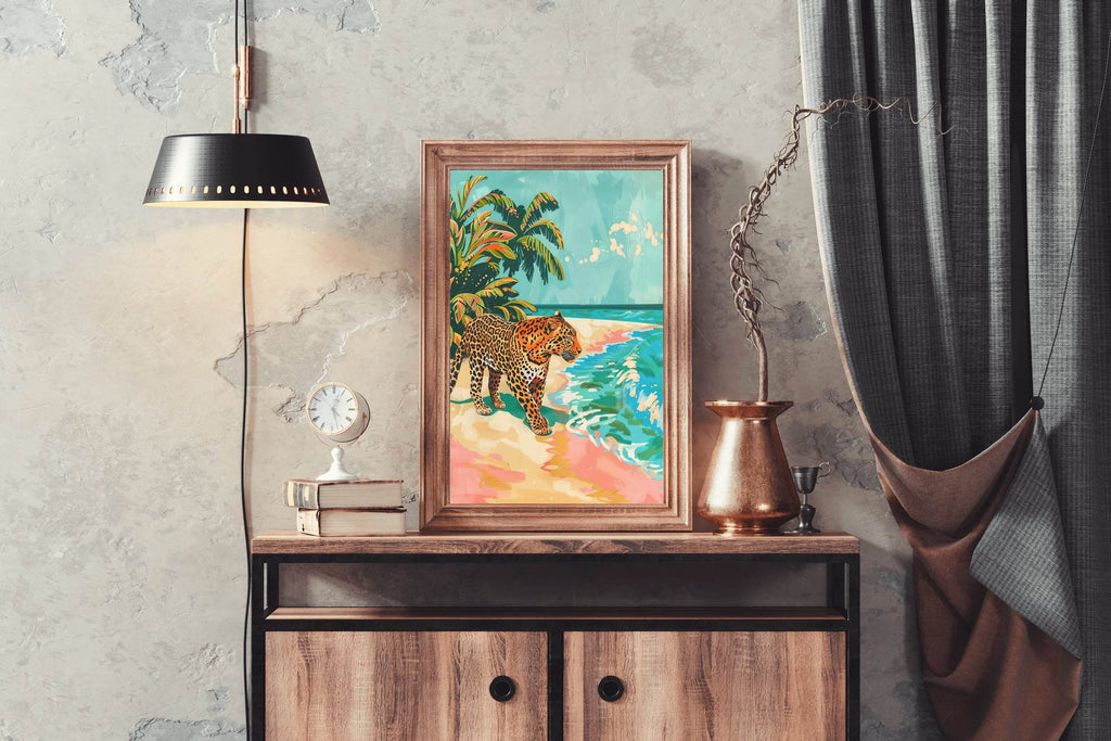 Painting of Leopard on the Beach - beink online art store