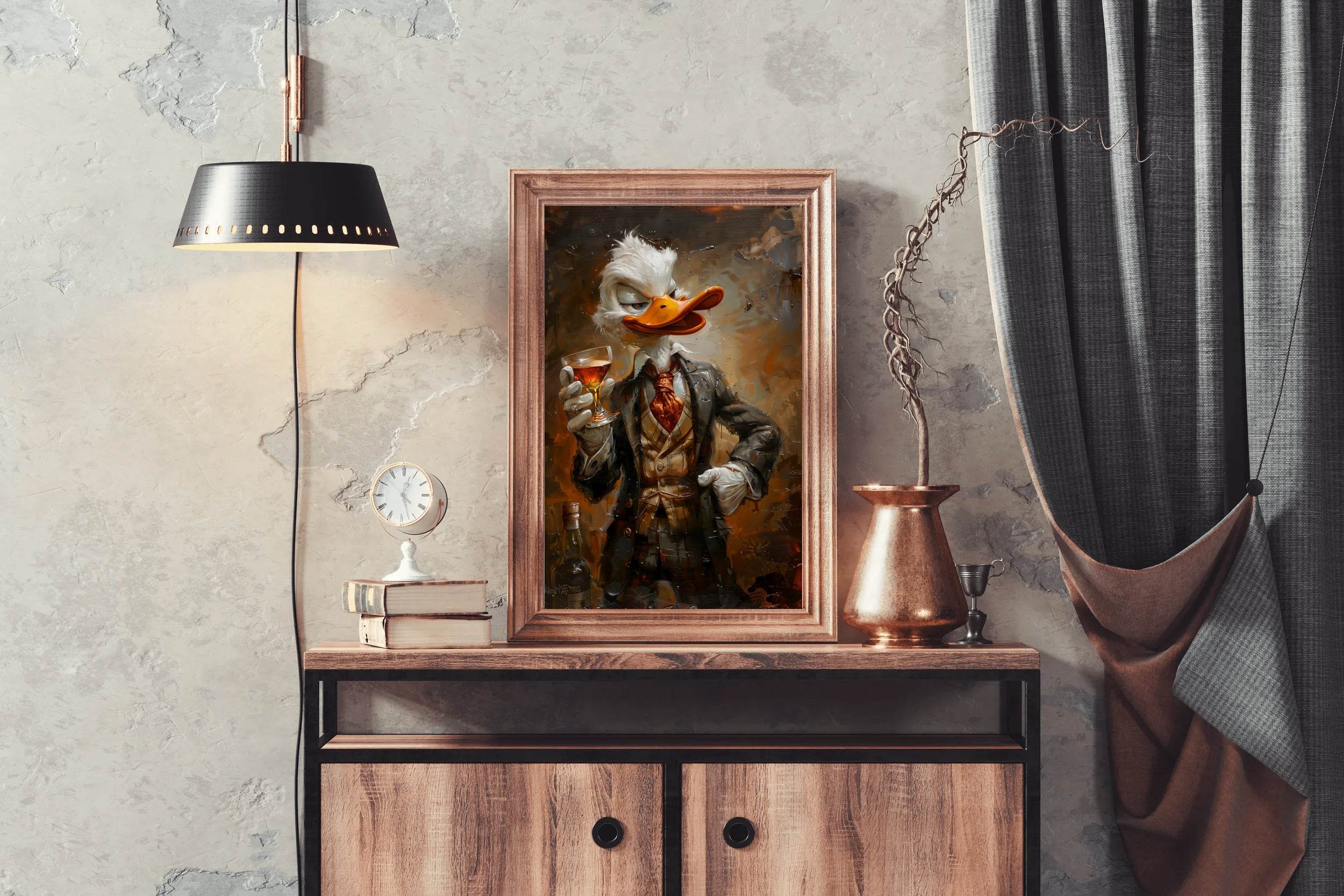 Shady Scrooge Donald Duck Holding Glass Wall Art - beink online art store