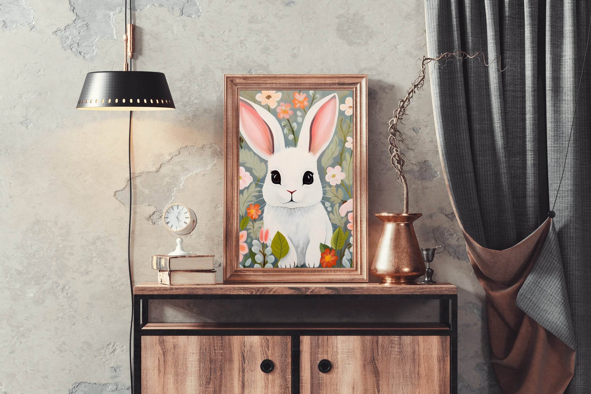 Cartoonish Painting of White Bunny - beink online art store