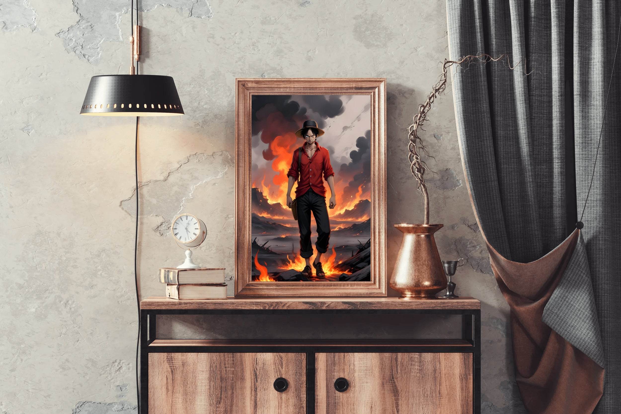 Monkey D. Luffy With Fire Background Anime Wall Art - beink online art store