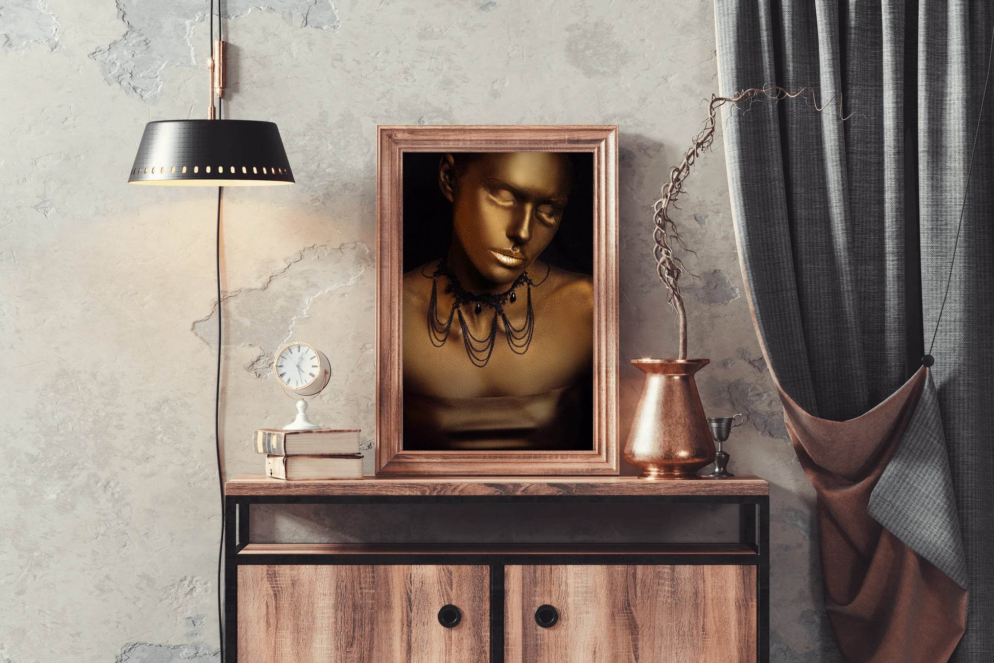 Golden Bust Of a Sleeping Person Wall Art - beink online art store