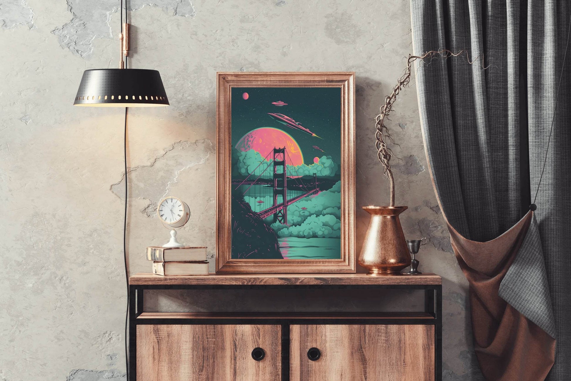 Hanging Bridge Painting With Space Background Wall Art - beink online art store