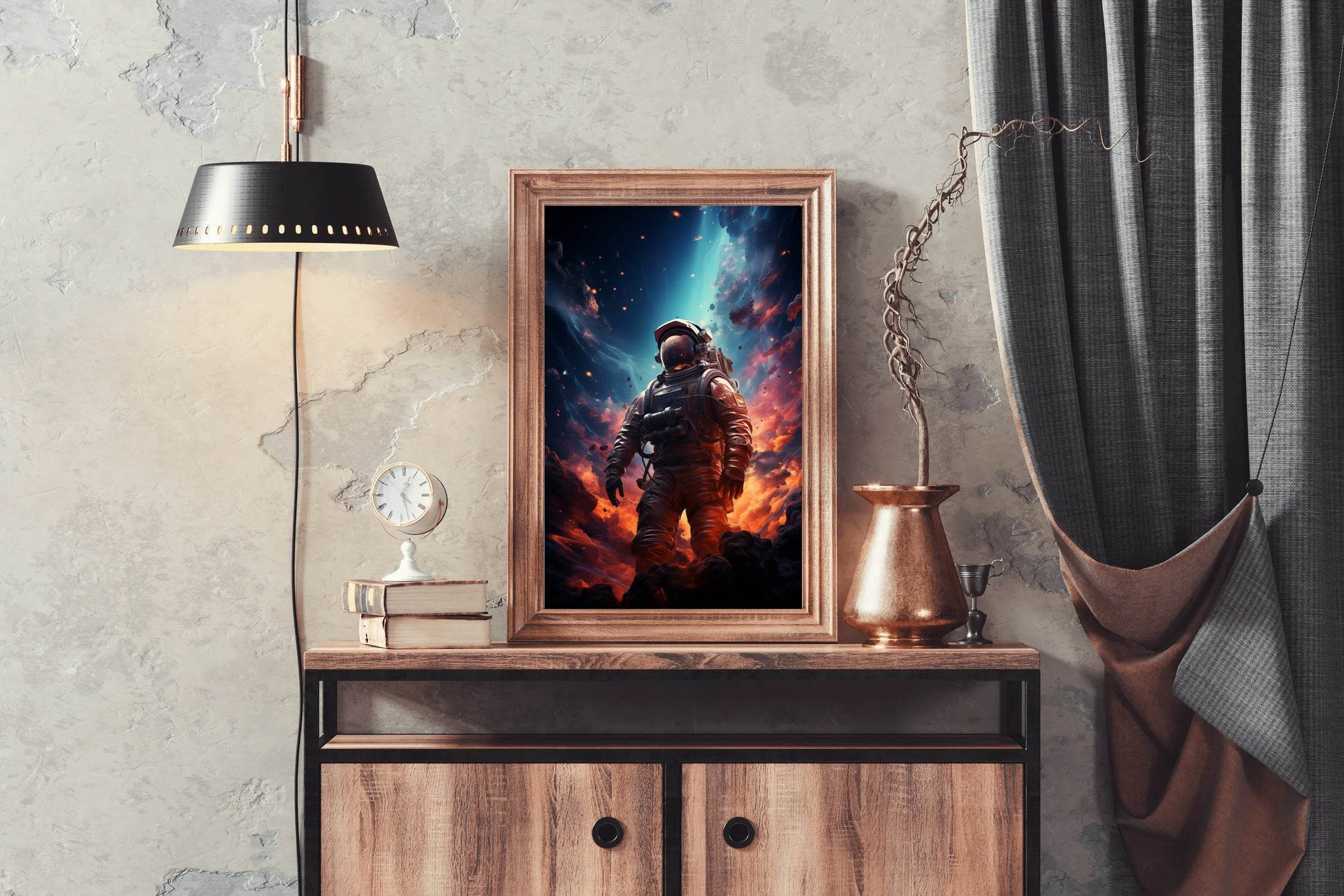 Astronaut in space background of burning planet - beink online art store
