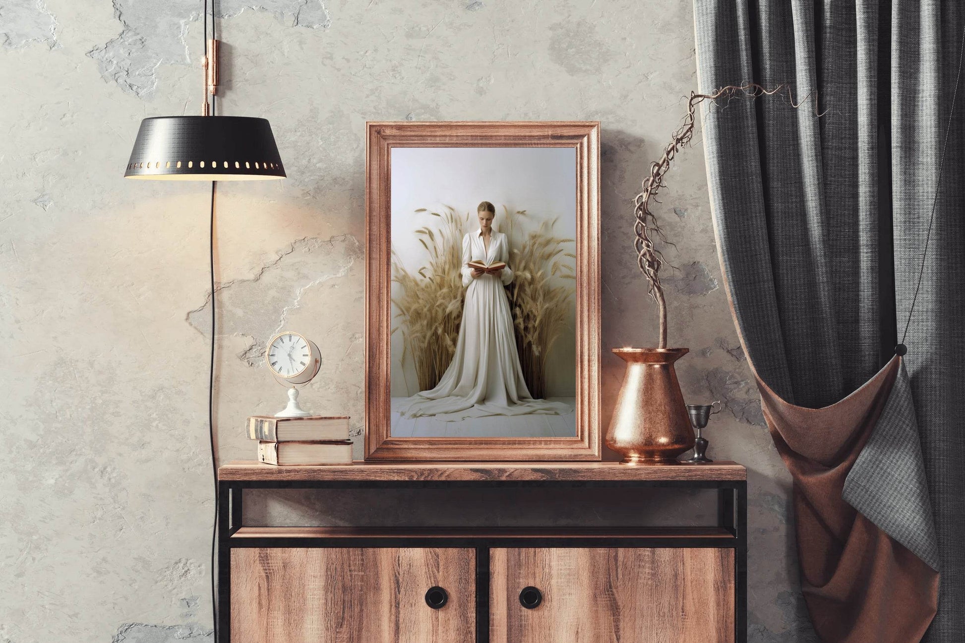 White Wedding Dress In Wheat Field Wall Art - beink online art store