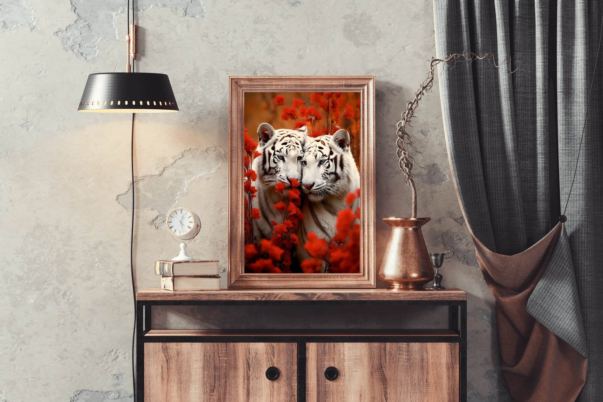 Wild White Tiger With Leaves Wall Art - beink online art store