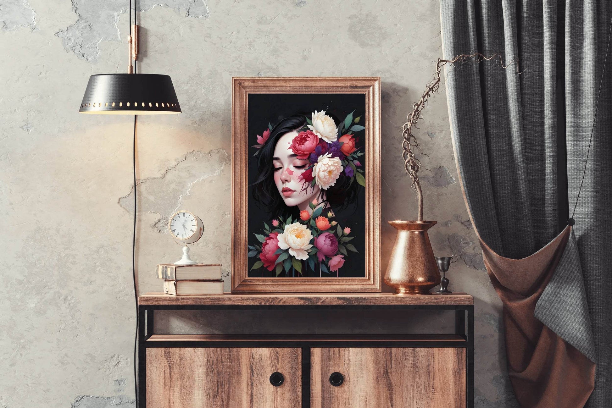 Kawaii Girl with Flowers Asian Style Anime Wall Art - beink online art store