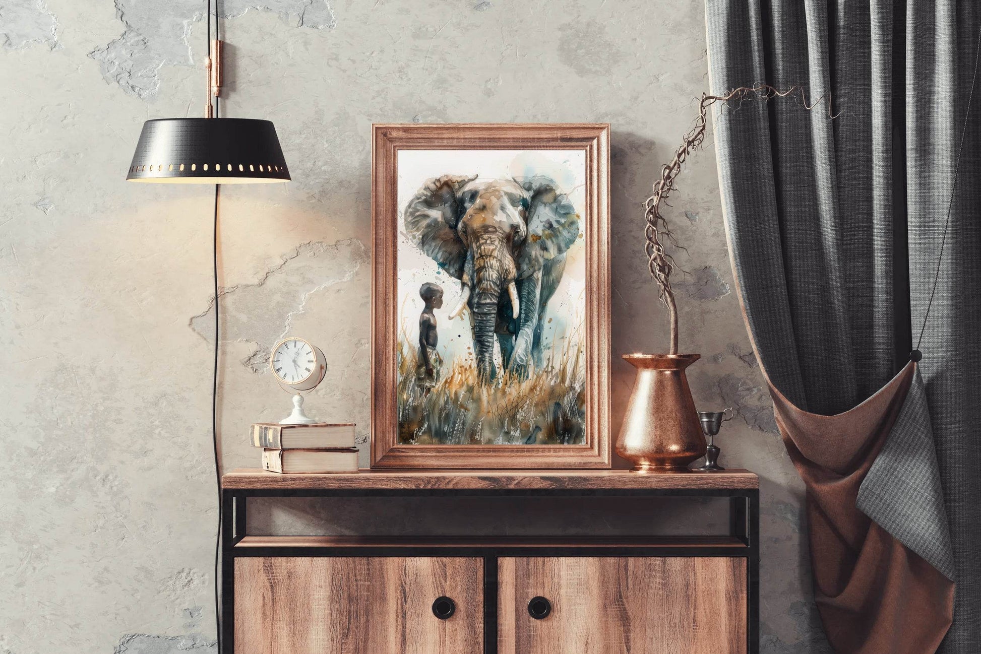Painting of an Elephant With a Kid Wall Art - beink online art store