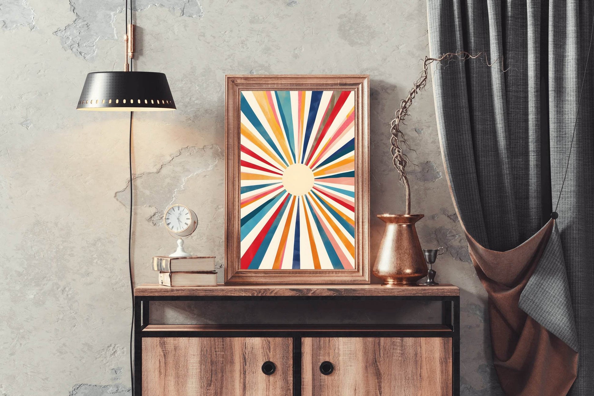 Abstract Sun Ray Retro Background Digital Art - beink online art store