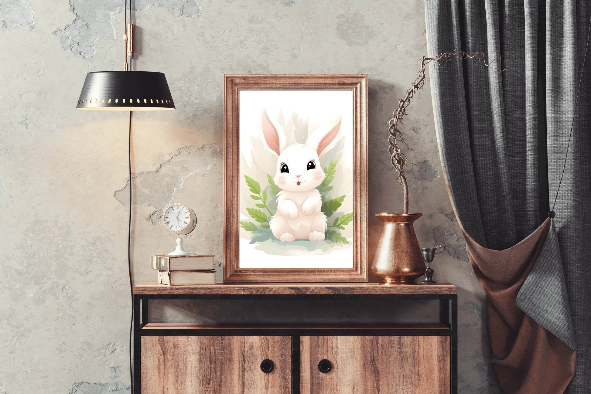 Cute White Bunny Stroked Painting - beink online art store