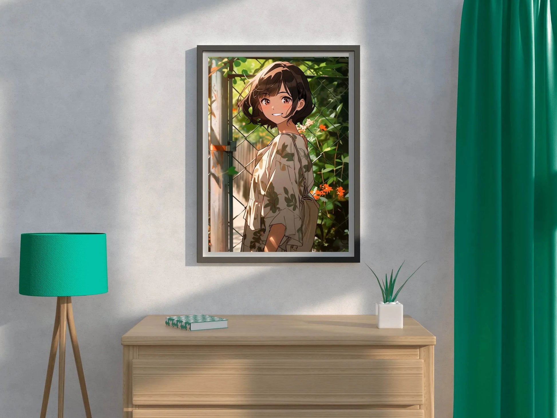 Beautiful Anime Character Garden scene - beink online art store