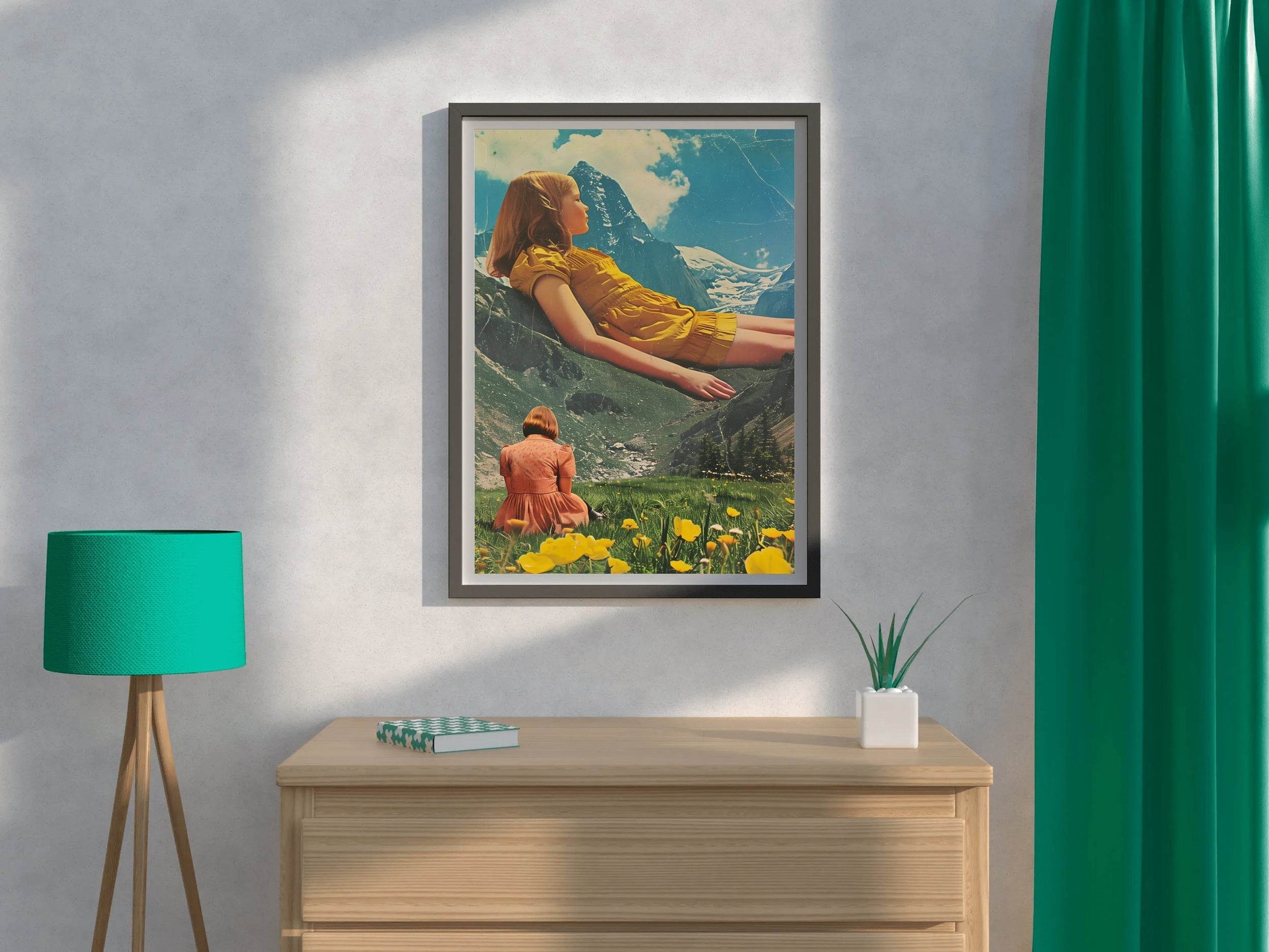 Painting of A Girl Leaning On A Mountain Wall Art - beink online art store