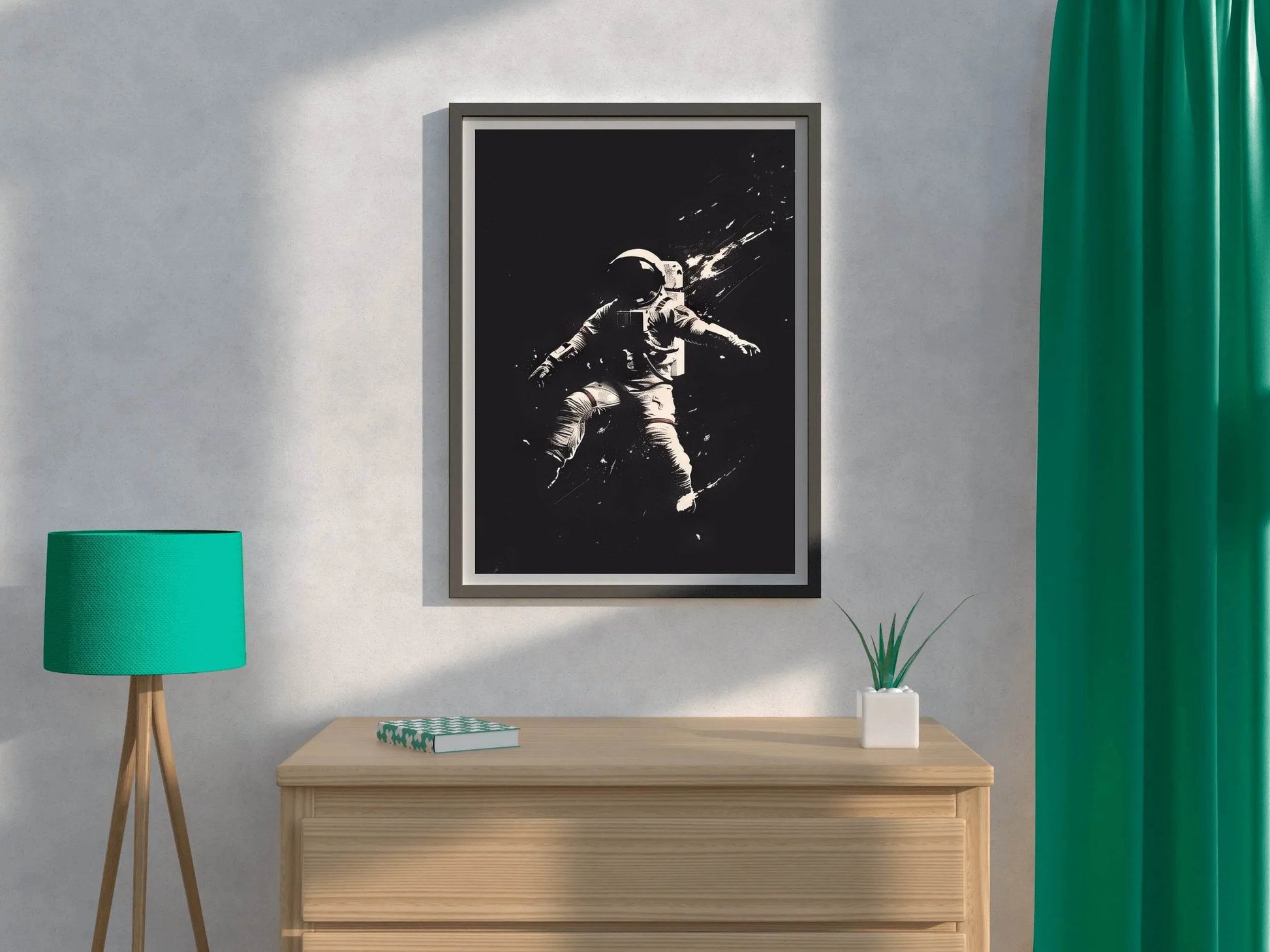 astronaut floating in space in black and white - beink online art store
