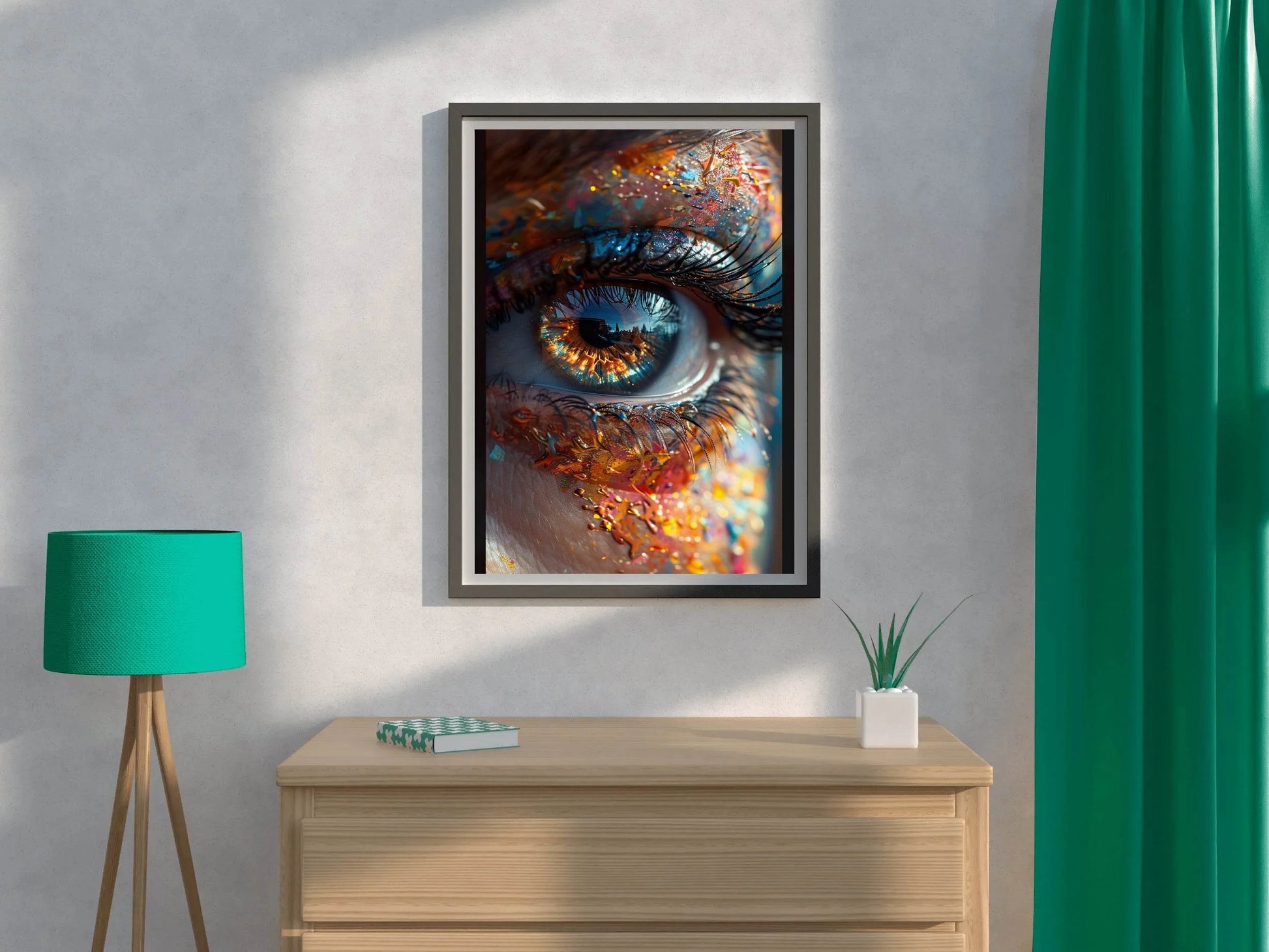 Human Eye Close Up With Colorful Paint Background Digital Art - beink online art store