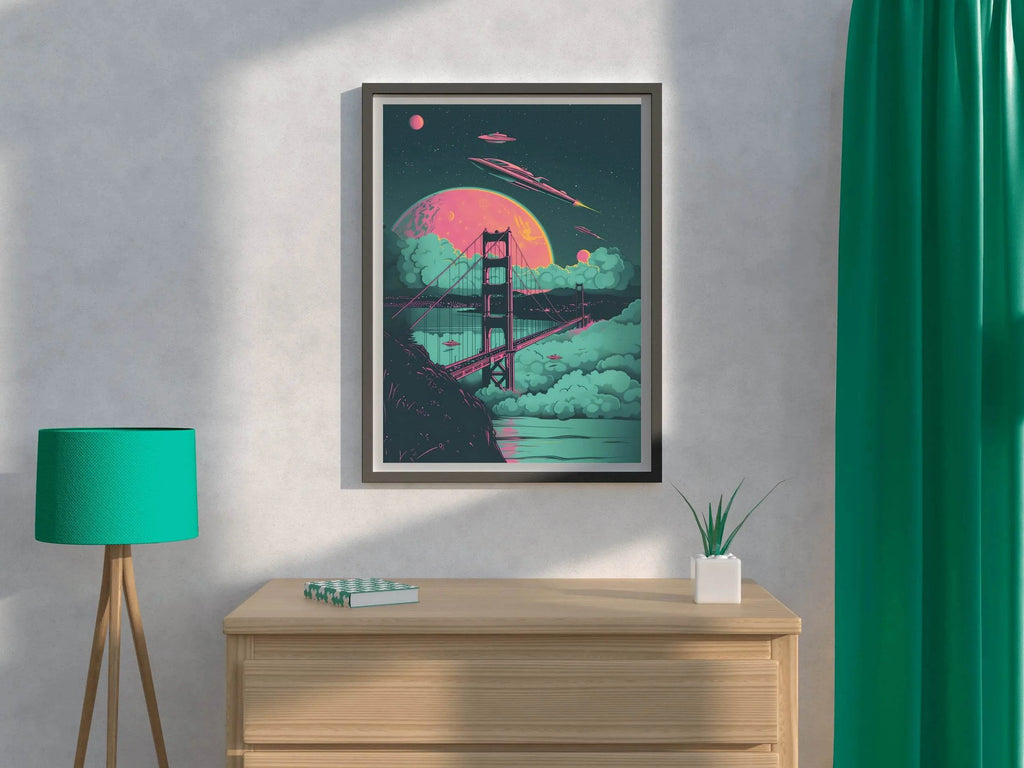 Hanging Bridge Painting With Space Background Wall Art - beink online art store
