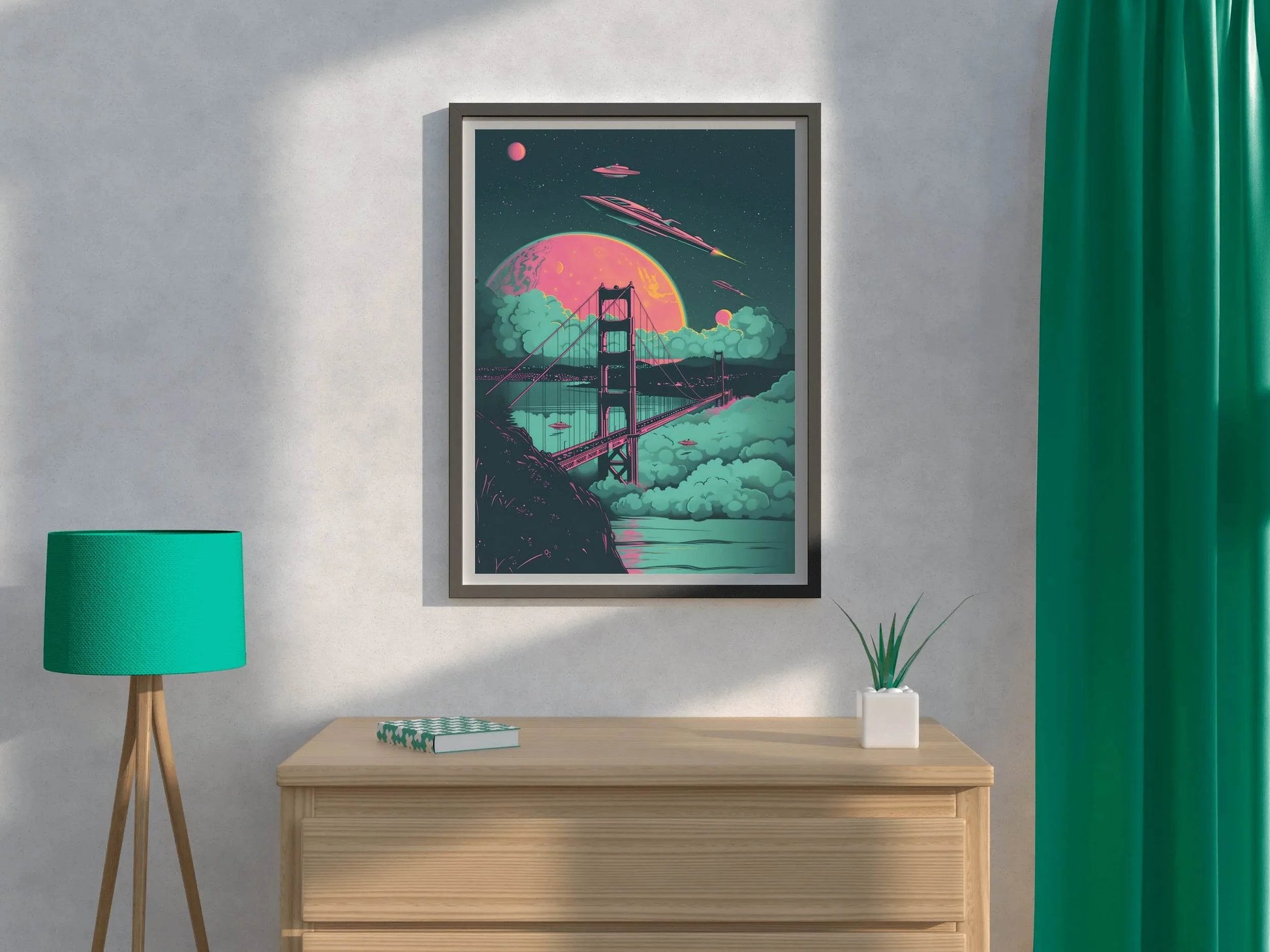 Hanging Bridge Painting With Space Background Wall Art - beink online art store