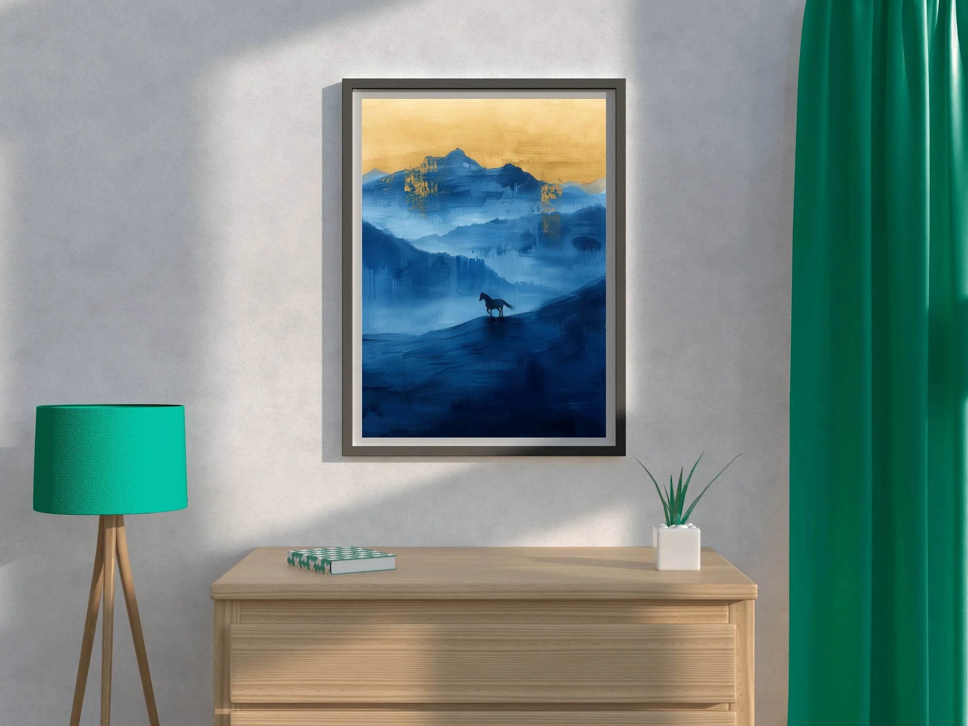 Black Horse Painting In The Mountains Wall Art - beink online art store