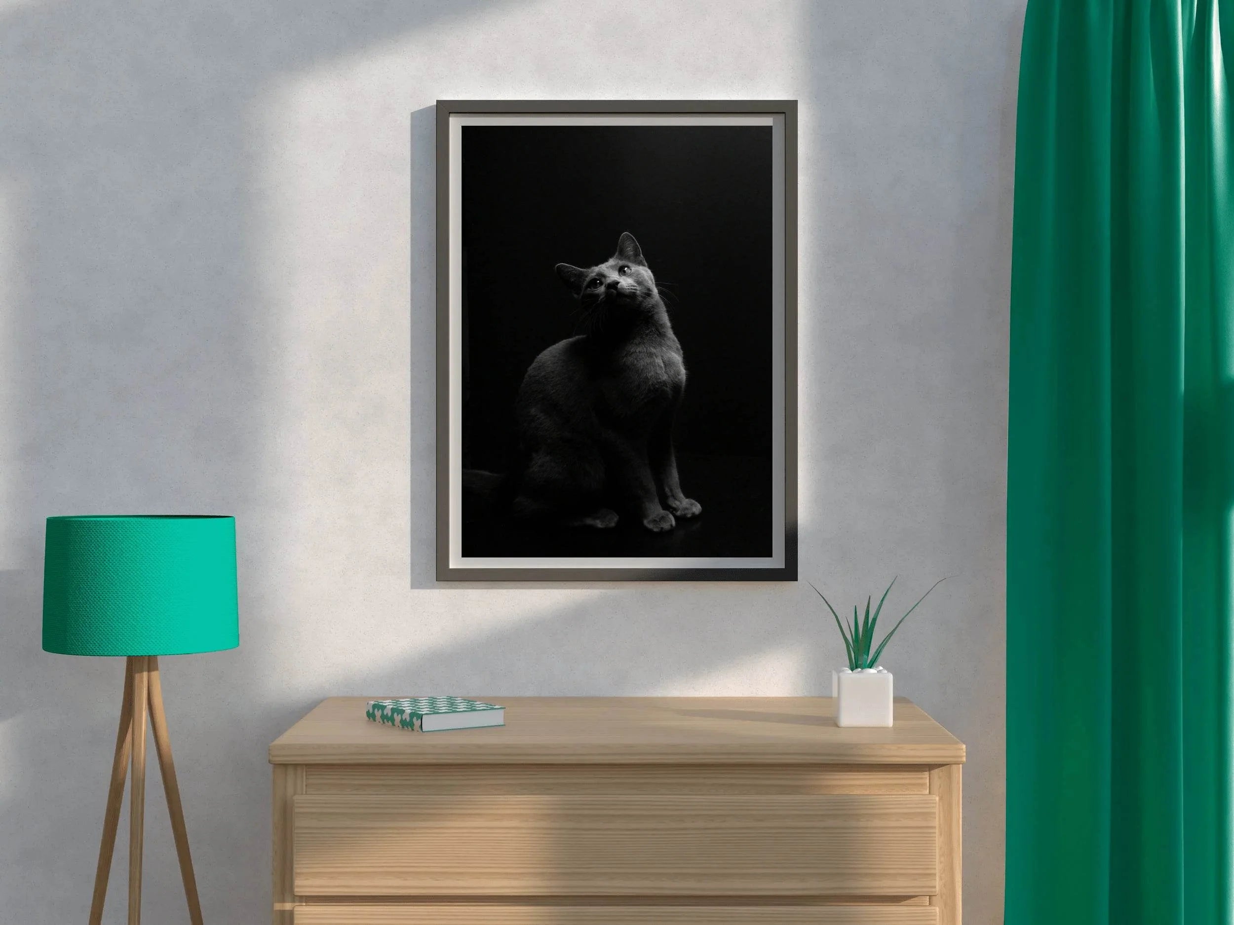 Russian Blue Cat Black & White Wall Art - beink online art store