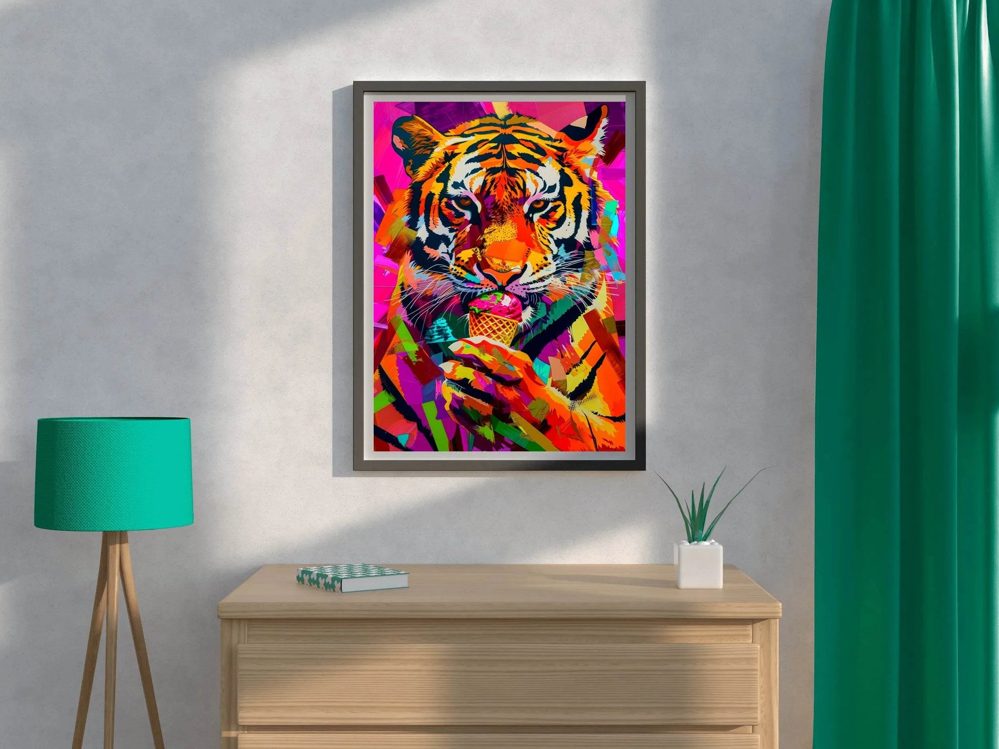 Colorful Tiger Having Ice cream Wall Art - beink online art store