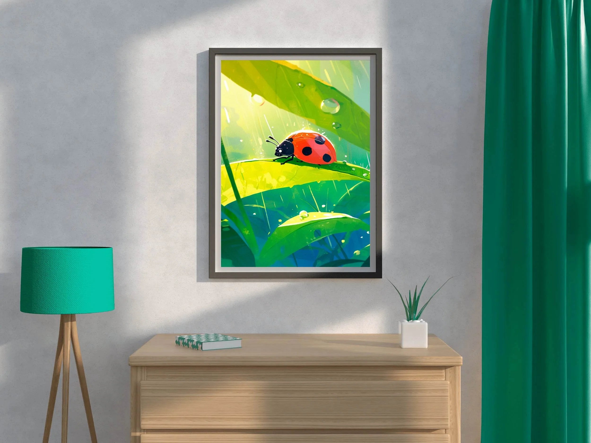 Ladybug on leaf Anime Wall Art - beink online art store