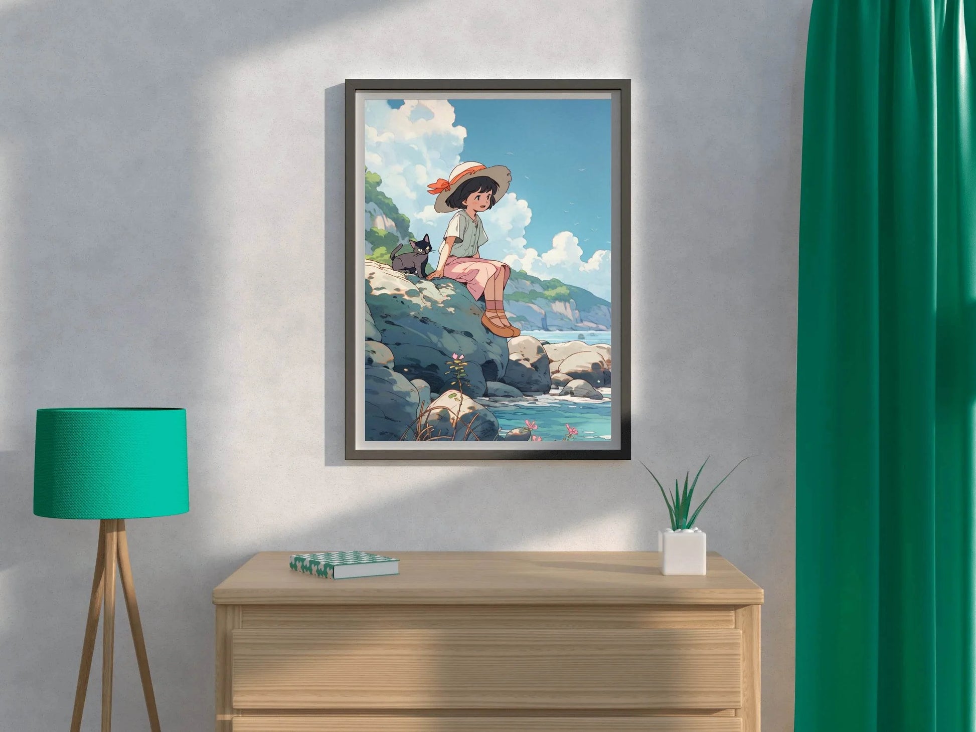 Vietnamese Girl Sitting on Rock Anime Wall Art - beink online art store