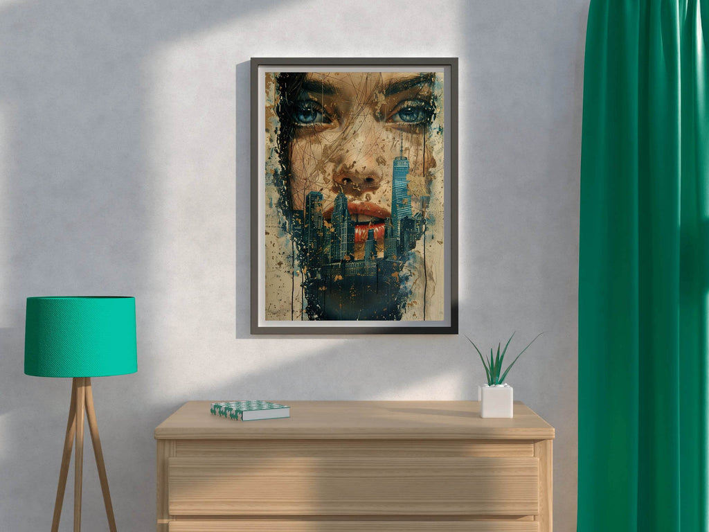 Female Face and Building Digital Painting Art - beink online art store