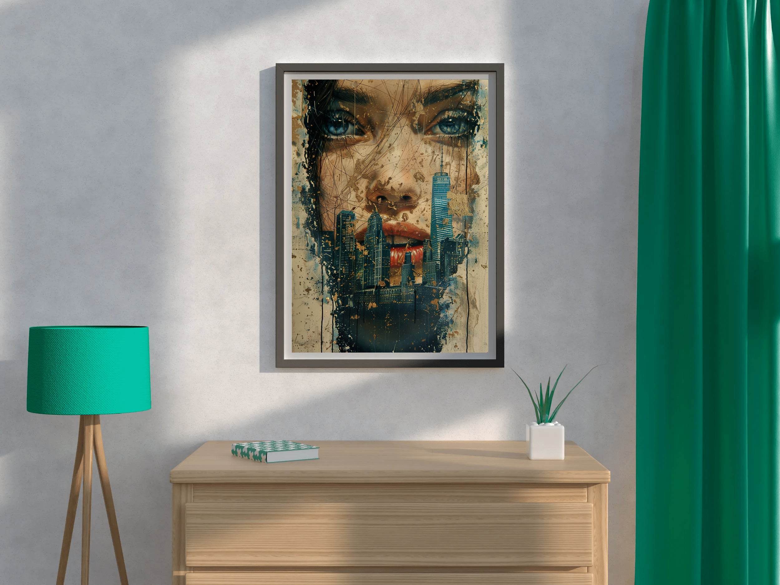 Female Face and Building Digital Painting Art - beink online art store