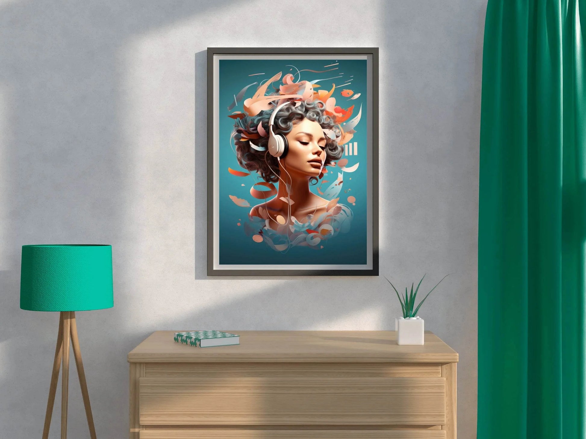 Anime Girl With Old Headphones Wall Art - beink online art store
