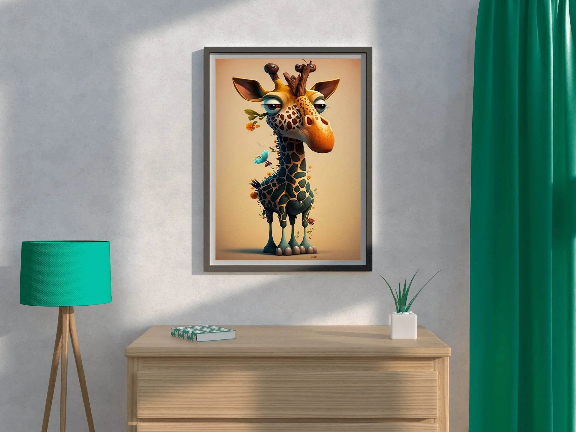 Cartoon Giraffe With Flower Animal Wall Art - beink online art store