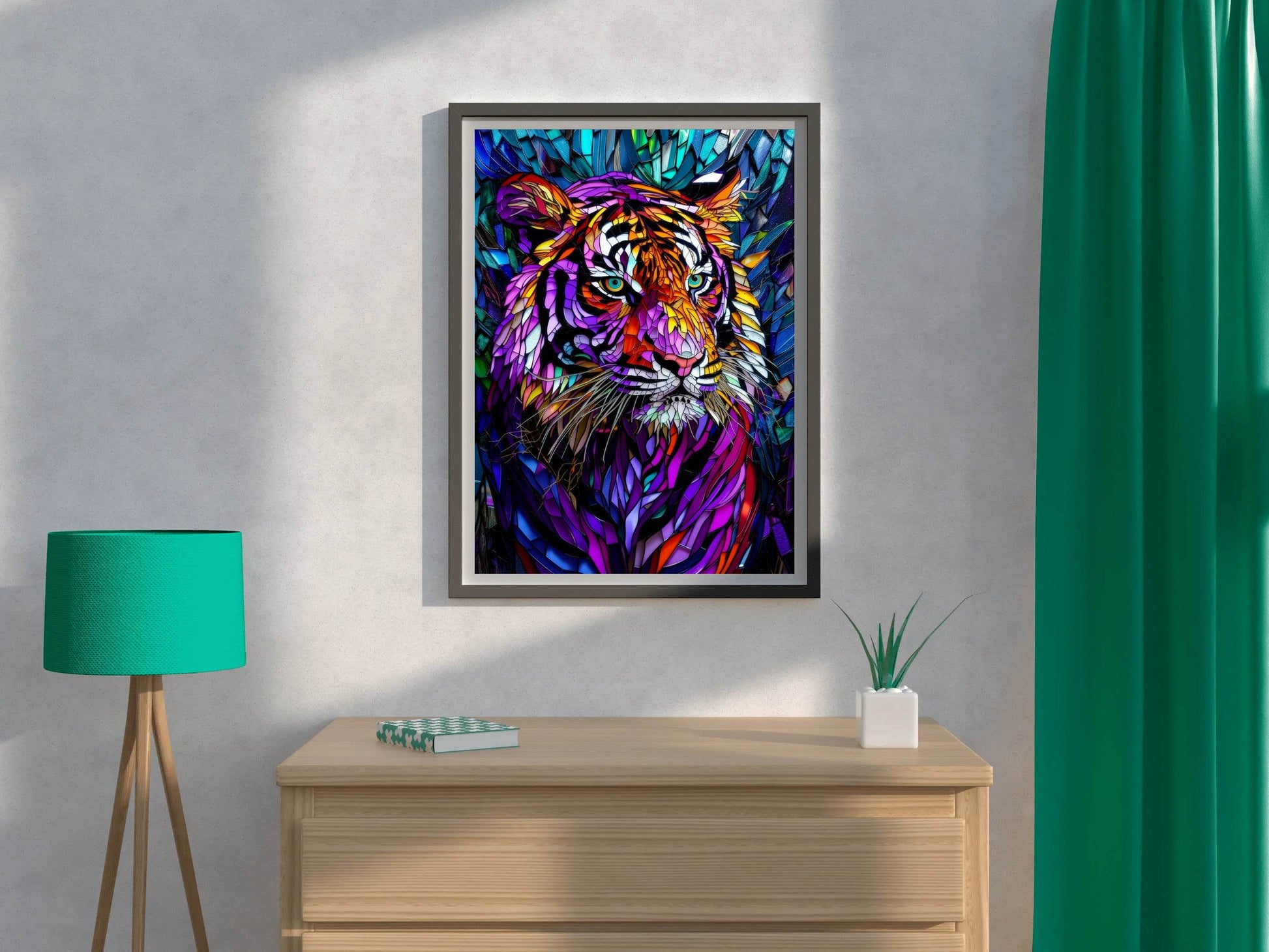 Abstract Stained Glass Painting of Colorful Tiger - beink online art store