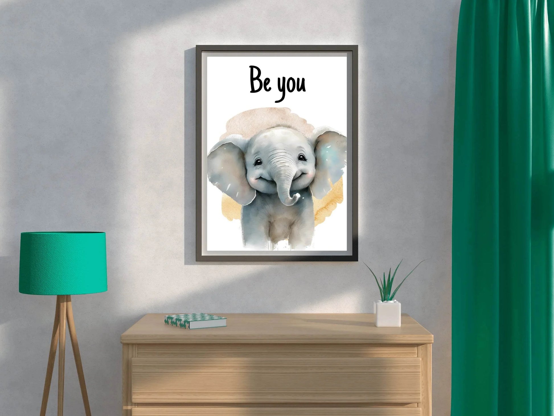 Drawing of Smiling Baby Elephant With White Background - beink online art store