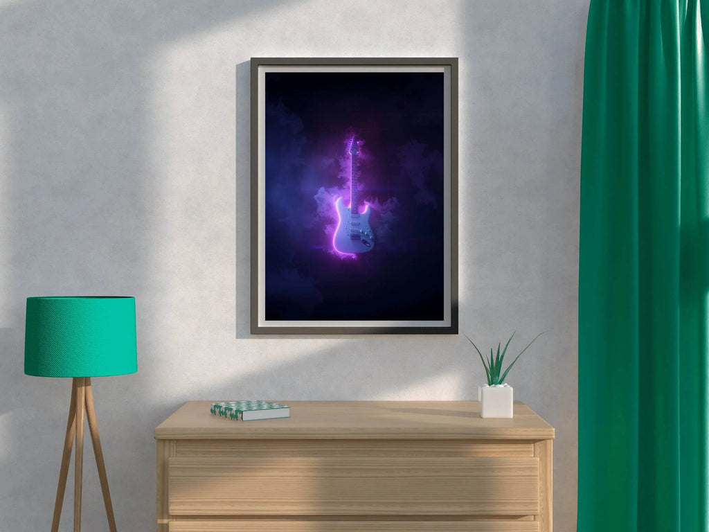 Electric Rock Guitar With Neon Lights Wall Art - beink online art store