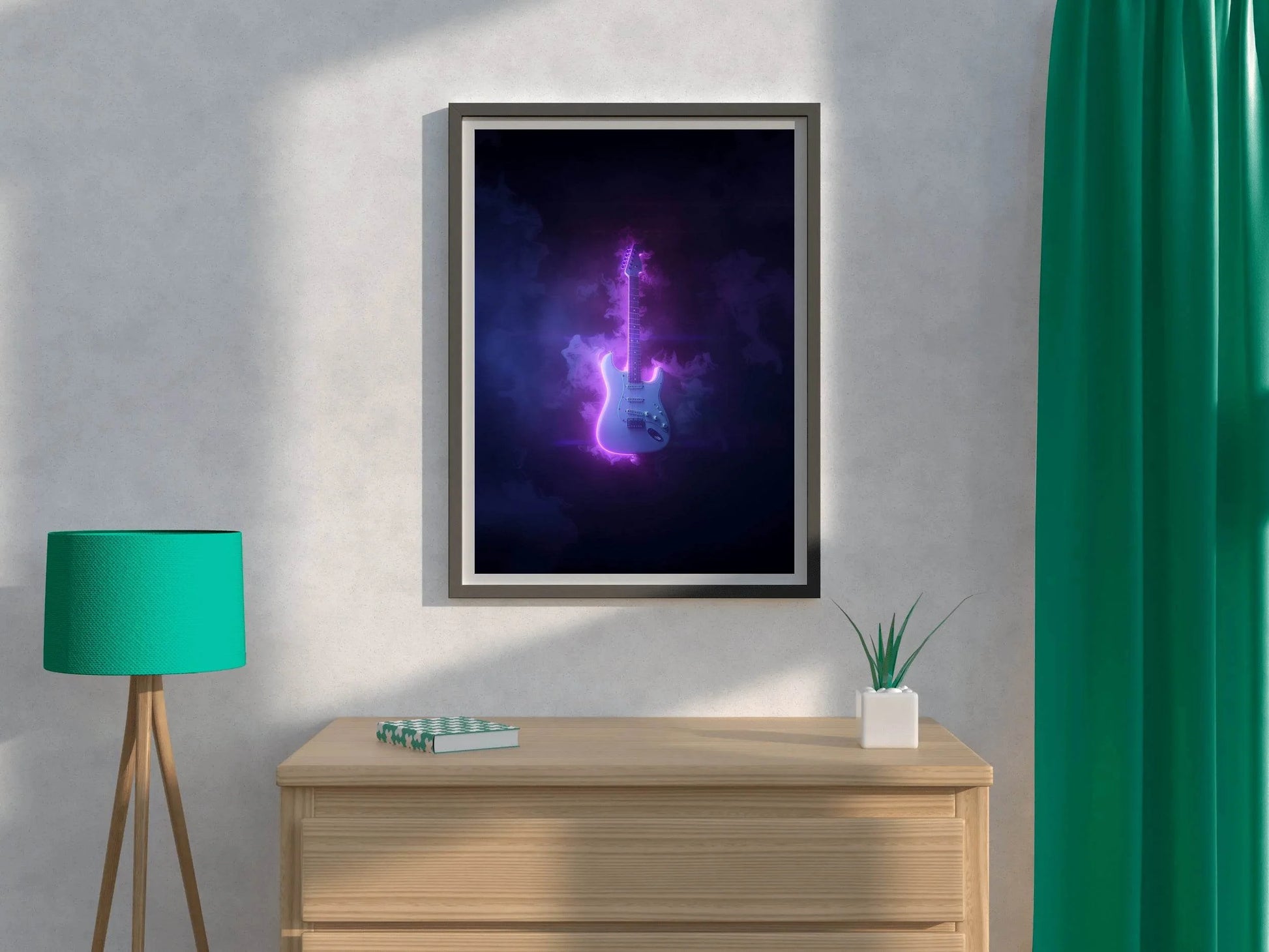Electric Rock Guitar With Neon Lights Wall Art - beink online art store