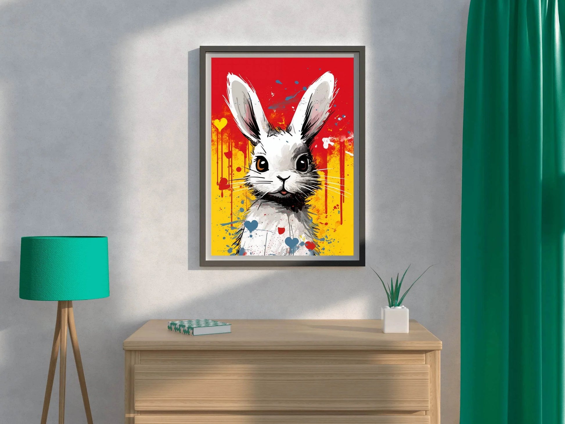 Painting of White Cartoon Rabbit Wall Art - beink online art store