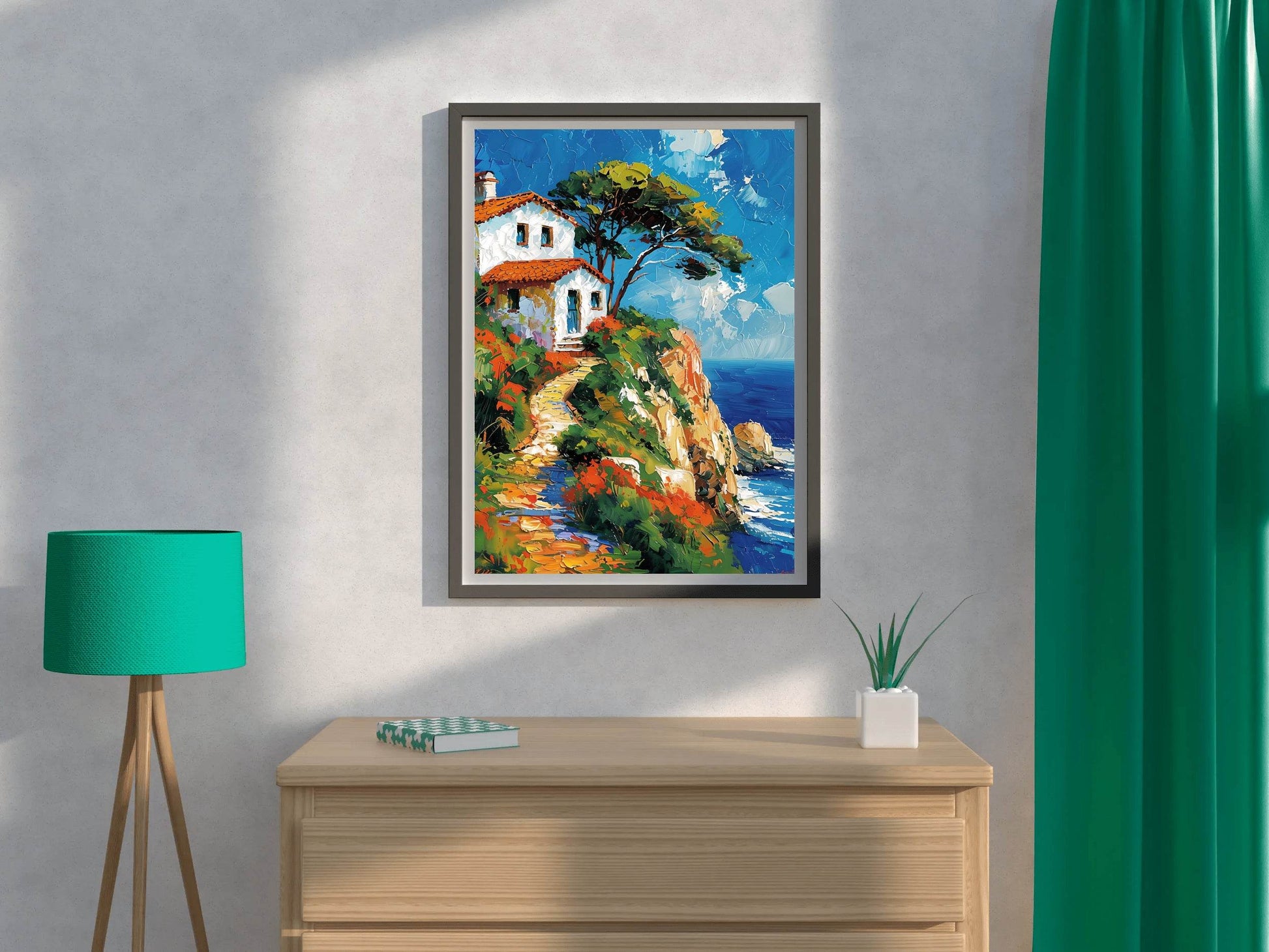 Painting Of Beach House On Cliff Wall Art - beink online art store