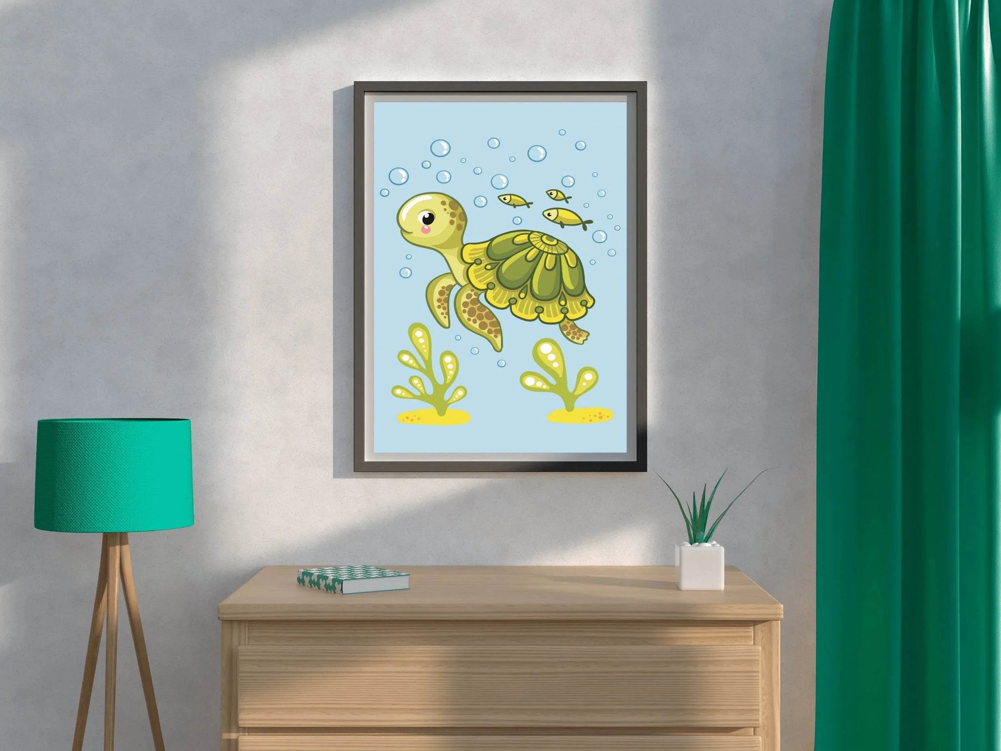 Cute Cartoon Floating Turtle Wall Art - beink online art store