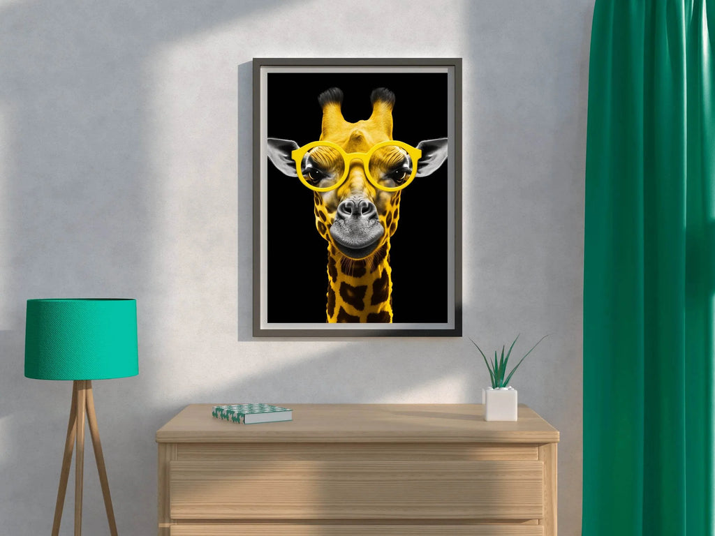 Yellow Cool Look Giraffe With Goggle Wall Art - beink online art store
